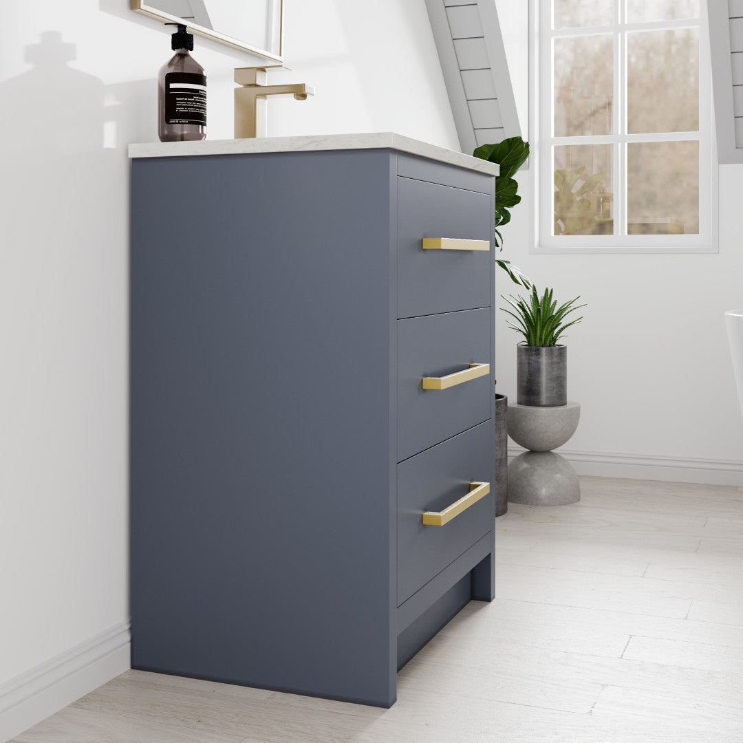 Eviva Curio Bath Vanity with Carrara Quartz Top and Undermount Porcelain Sink (24"-60")
