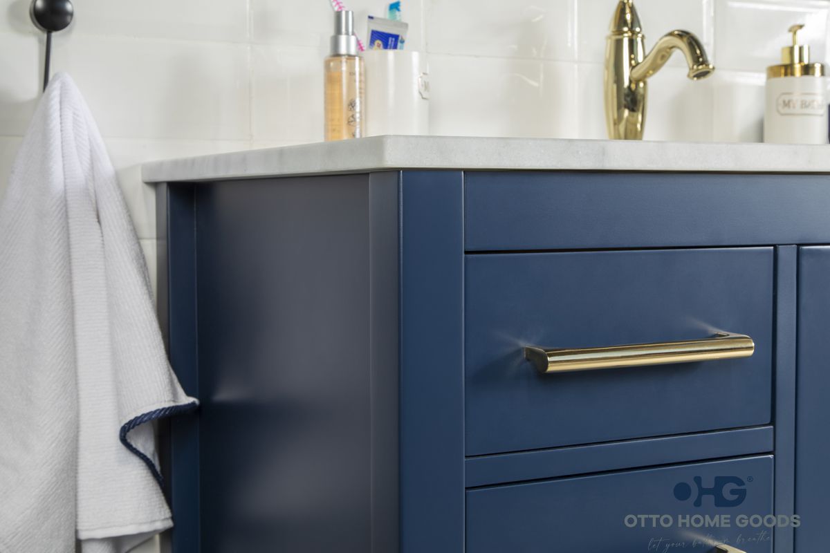 Ashley 42" Navy Blue Bathroom Vanity with Quartz Top & Gold Hardware