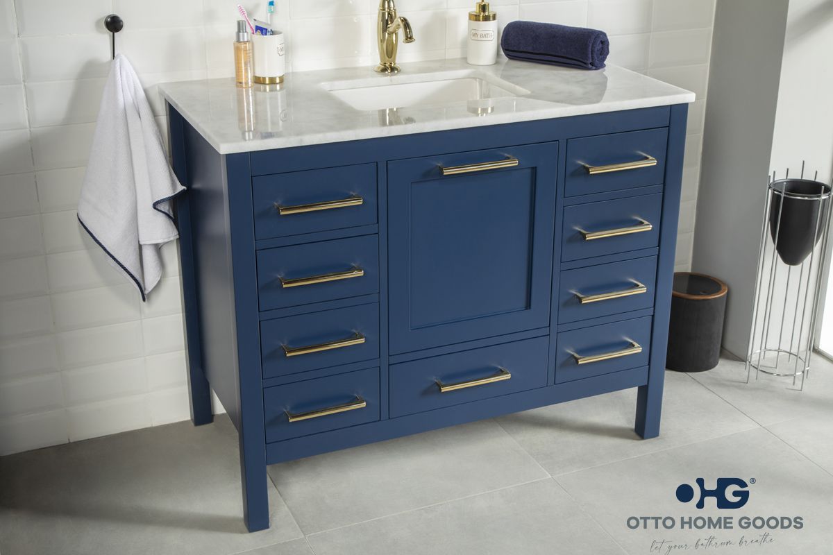 Ashley 42" Navy Blue Bathroom Vanity with Quartz Top & Gold Hardware
