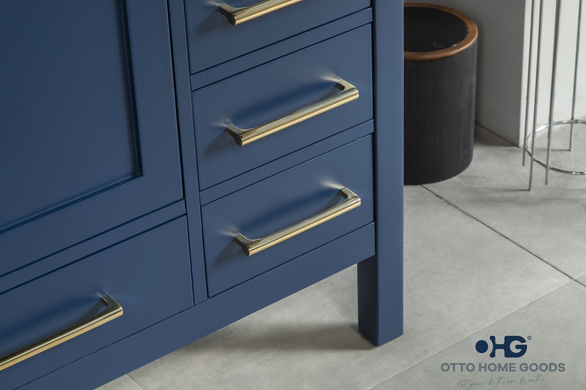 Ashley 42" Navy Blue Bathroom Vanity with Quartz Top & Gold Hardware