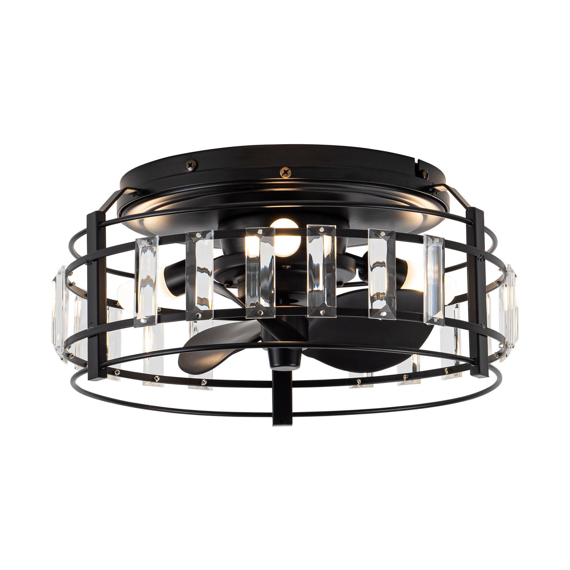 13" Modern DC Motor Flush Mount Reversible Crystal Ceiling Fan with Lighting and Remote Control