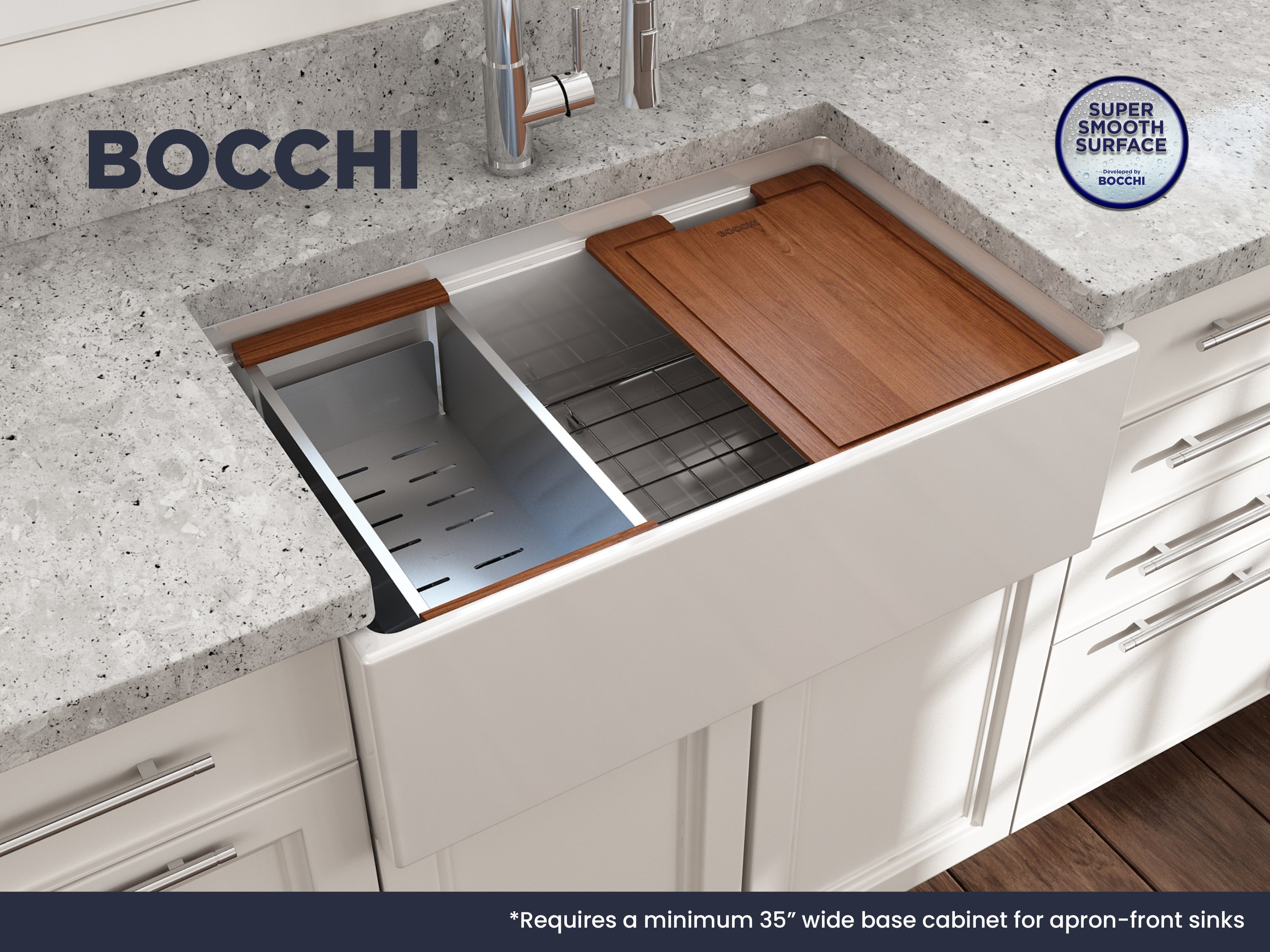 Contempo Step-Rim Apron Front Fireclay 30 in. Single Bowl Kitchen Sink with Integrated Work Station & Accessories 1344
