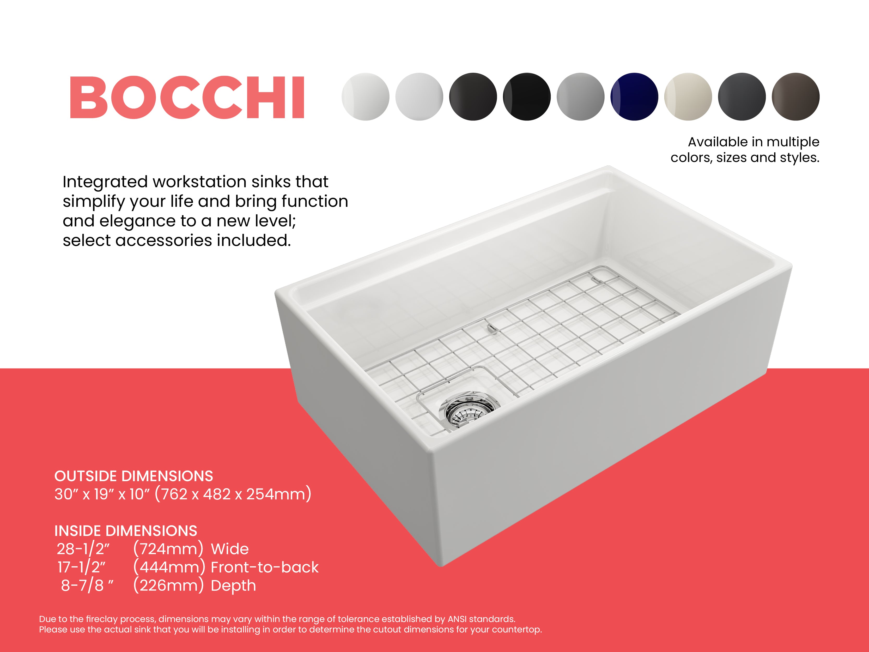 Contempo Step-Rim Apron Front Fireclay 30 in. Single Bowl Kitchen Sink with Integrated Work Station & Accessories 1344
