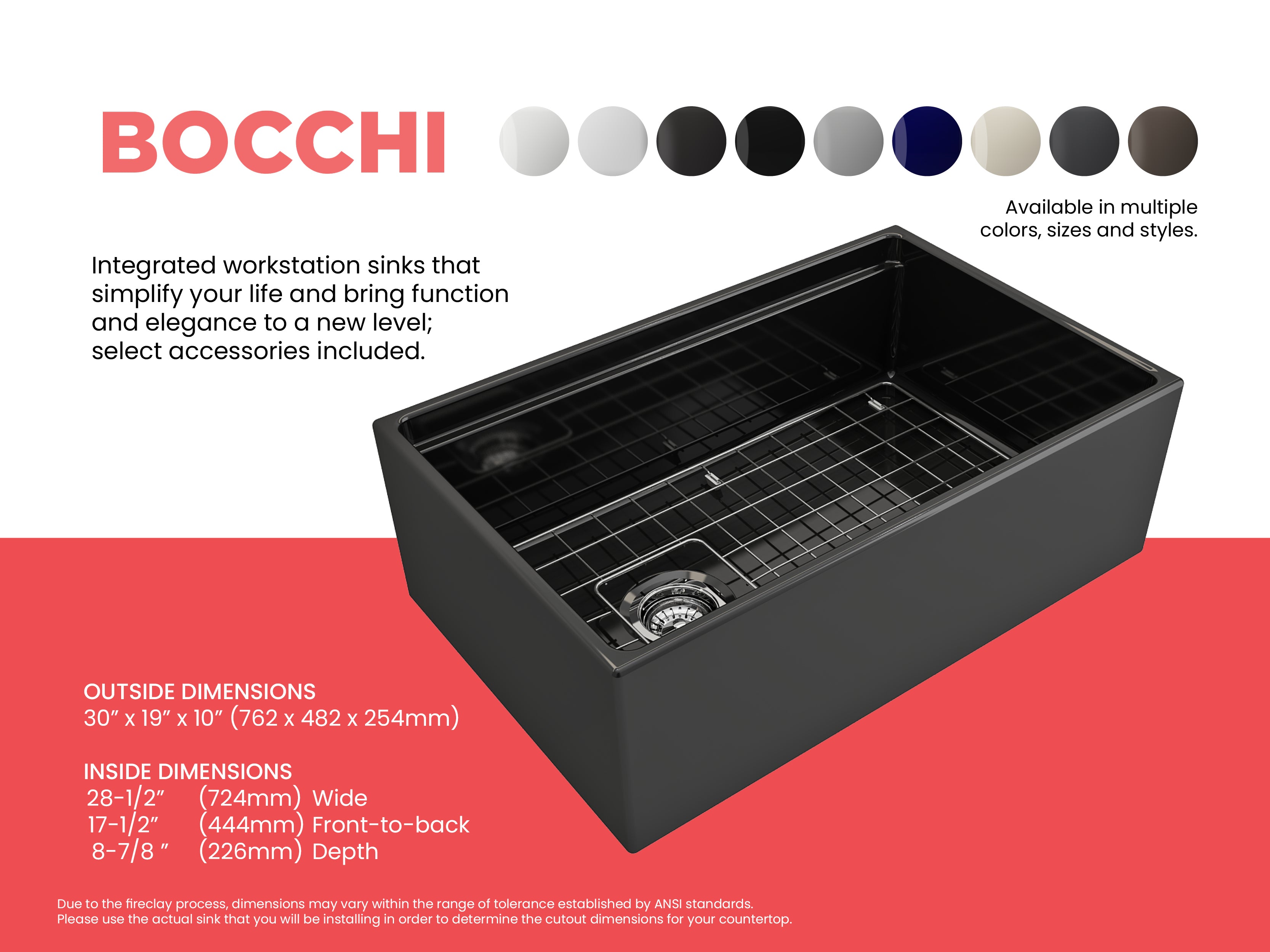 Contempo Step-Rim Apron Front Fireclay 30 in. Single Bowl Kitchen Sink with Integrated Work Station & Accessories 1344