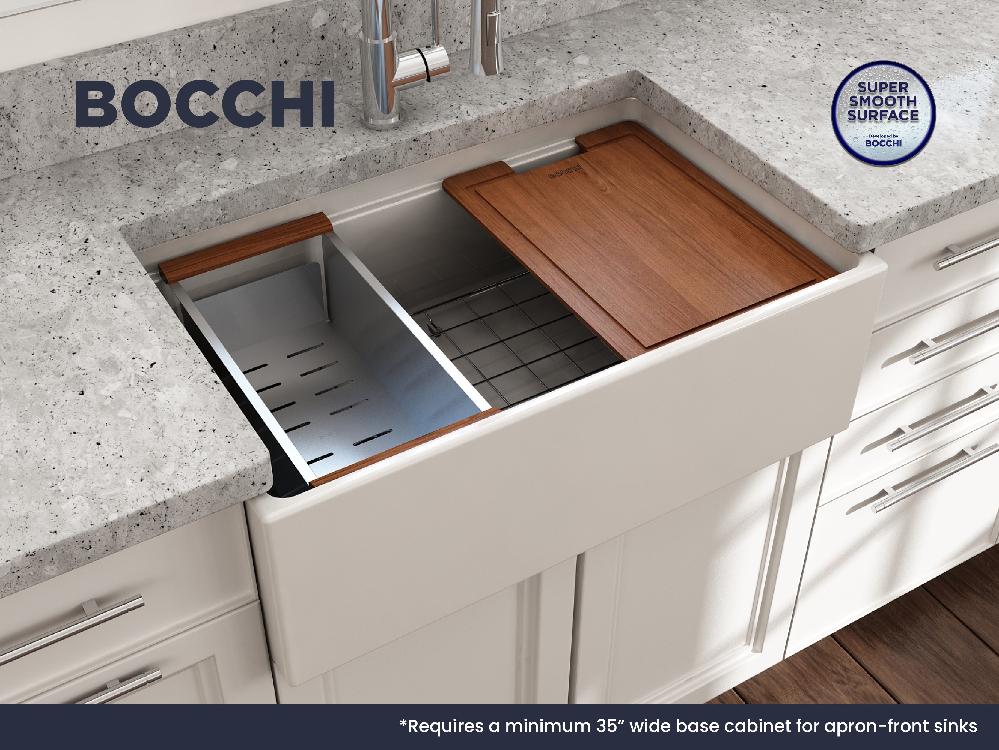 Contempo Step-Rim Apron Front Fireclay 30 in. Single Bowl Kitchen Sink with Integrated Work Station & Accessories 1344