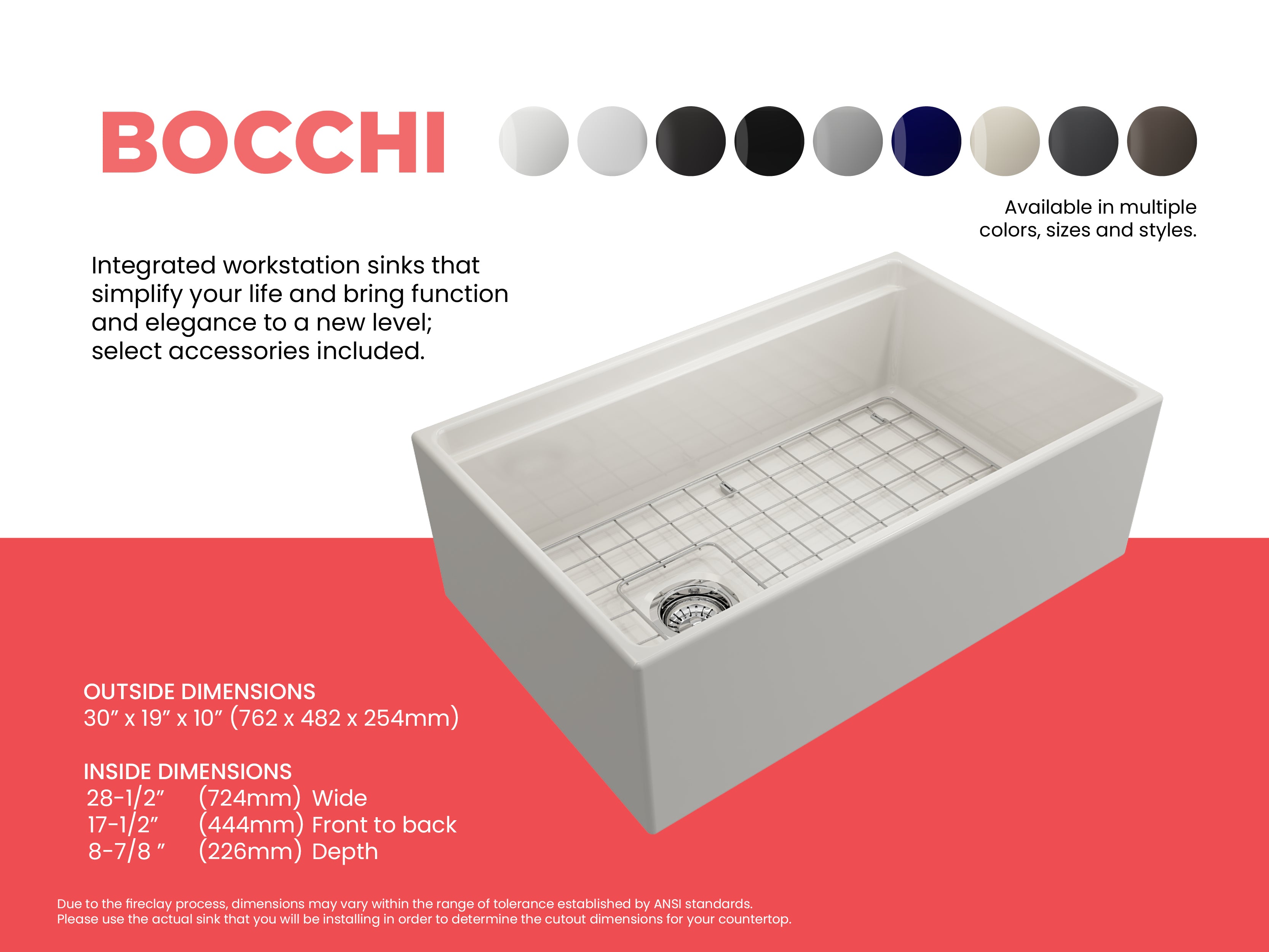 Contempo Step-Rim Apron Front Fireclay 30 in. Single Bowl Kitchen Sink with Integrated Work Station & Accessories 1344