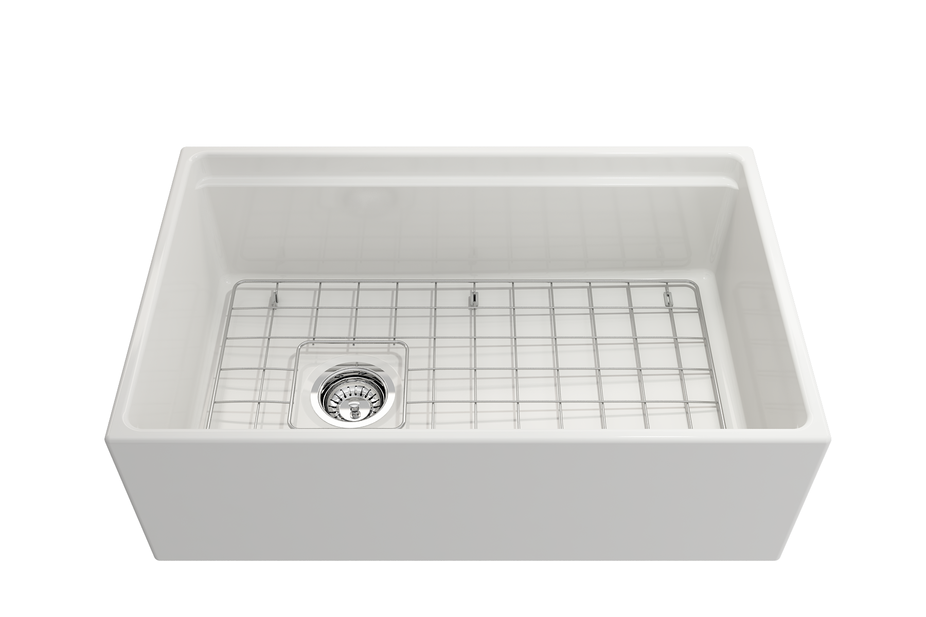Contempo Step-Rim Apron Front Fireclay 30 in. Single Bowl Kitchen Sink with Integrated Work Station & Accessories 1344