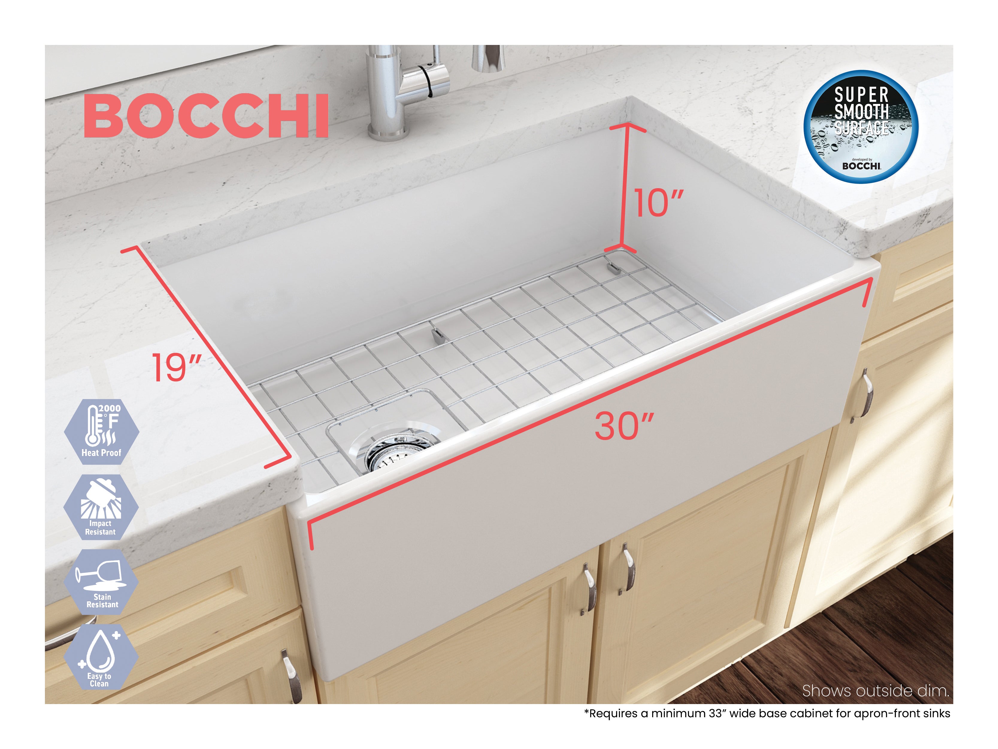 CONTEMPO 30 Farmhouse Apron Front Fireclay 30" Single Bowl Kitchen Sink
