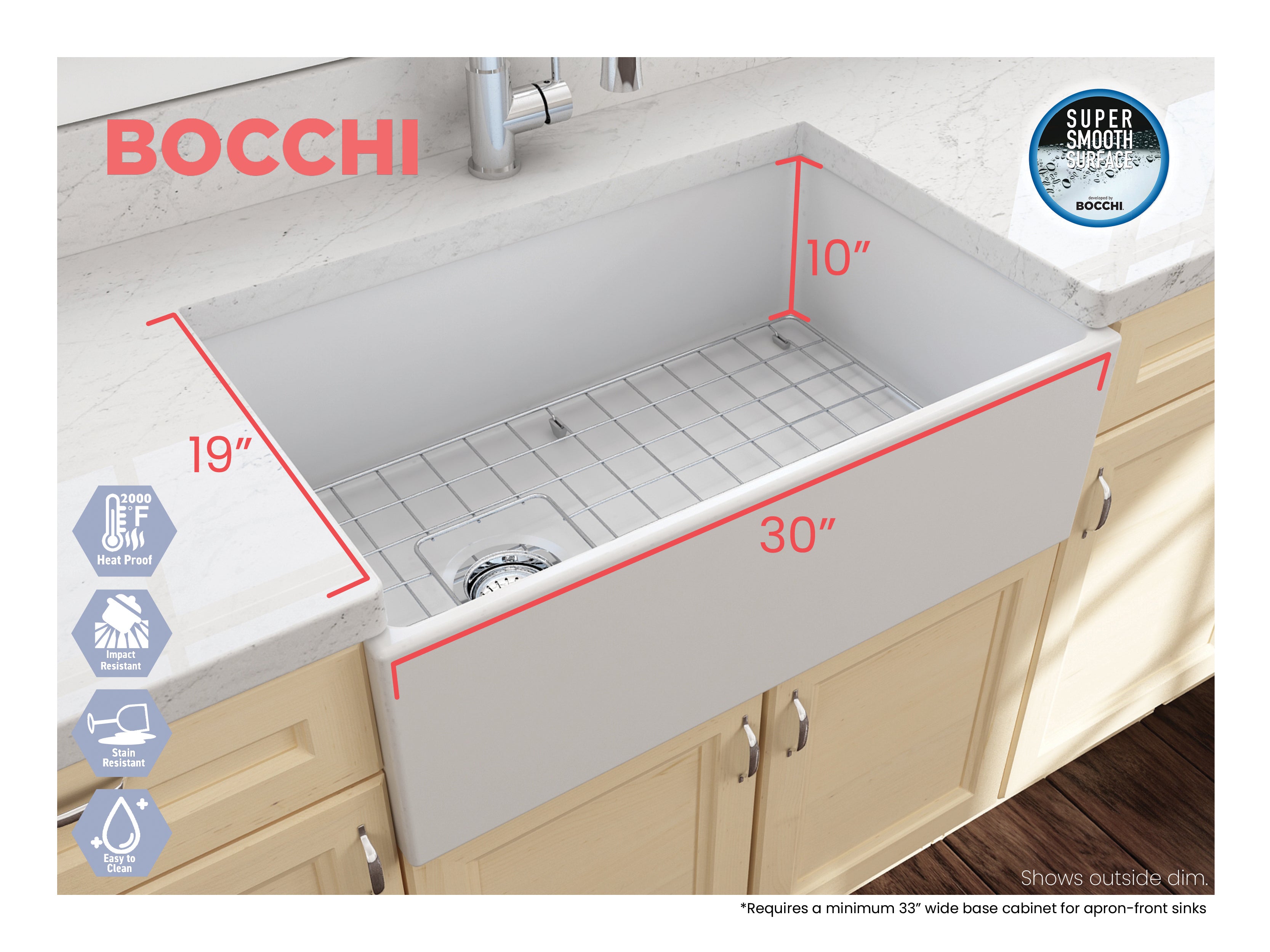 CONTEMPO 30 Farmhouse Apron Front Fireclay 30" Single Bowl Kitchen Sink