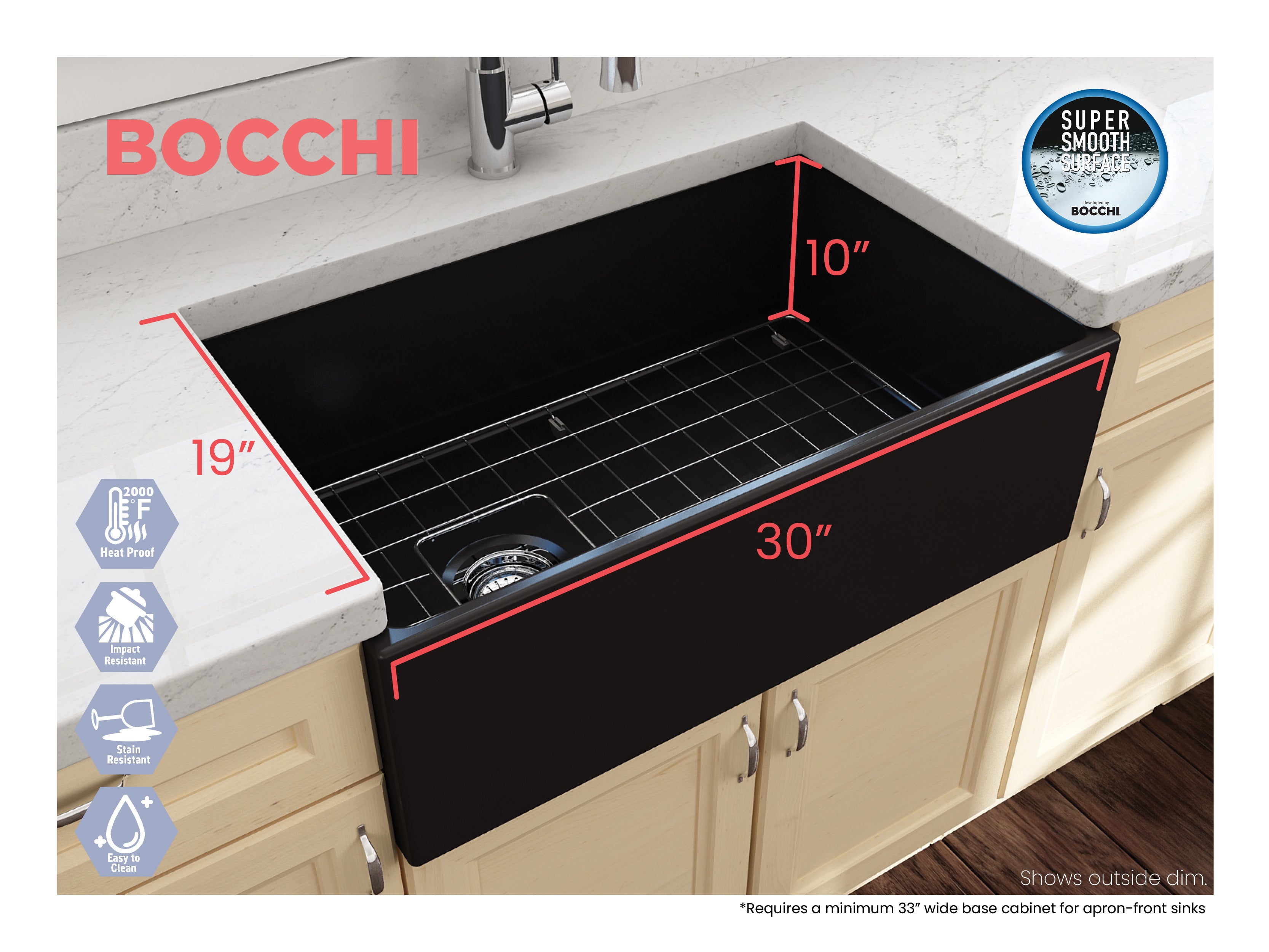 CONTEMPO 30 Farmhouse Apron Front Fireclay 30" Single Bowl Kitchen Sink