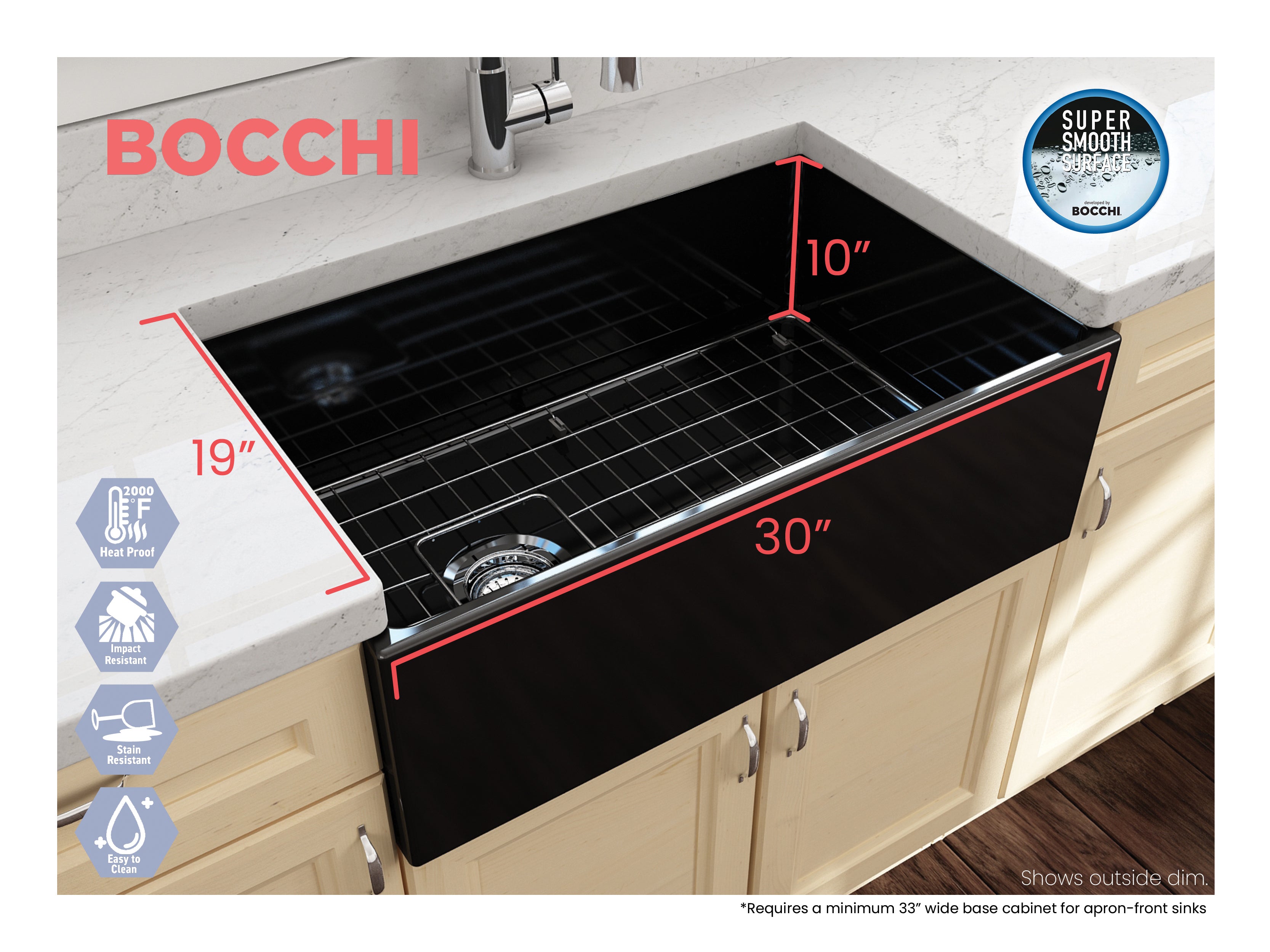 CONTEMPO 30 Farmhouse Apron Front Fireclay 30" Single Bowl Kitchen Sink