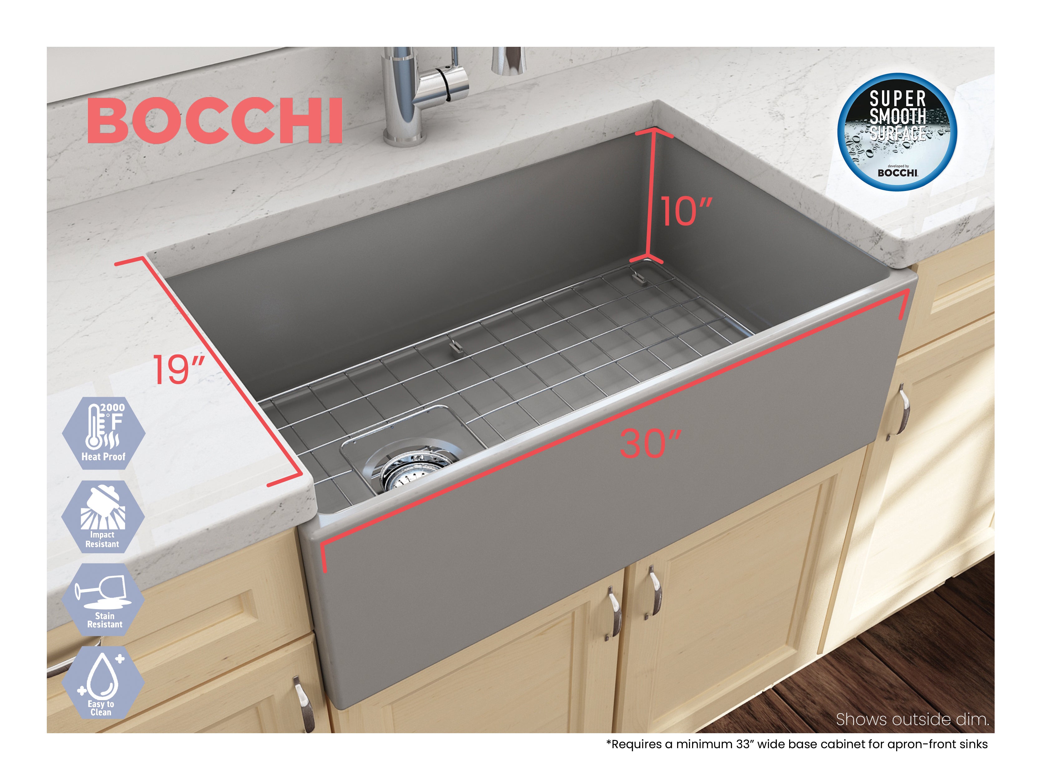 CONTEMPO 30 Farmhouse Apron Front Fireclay 30" Single Bowl Kitchen Sink