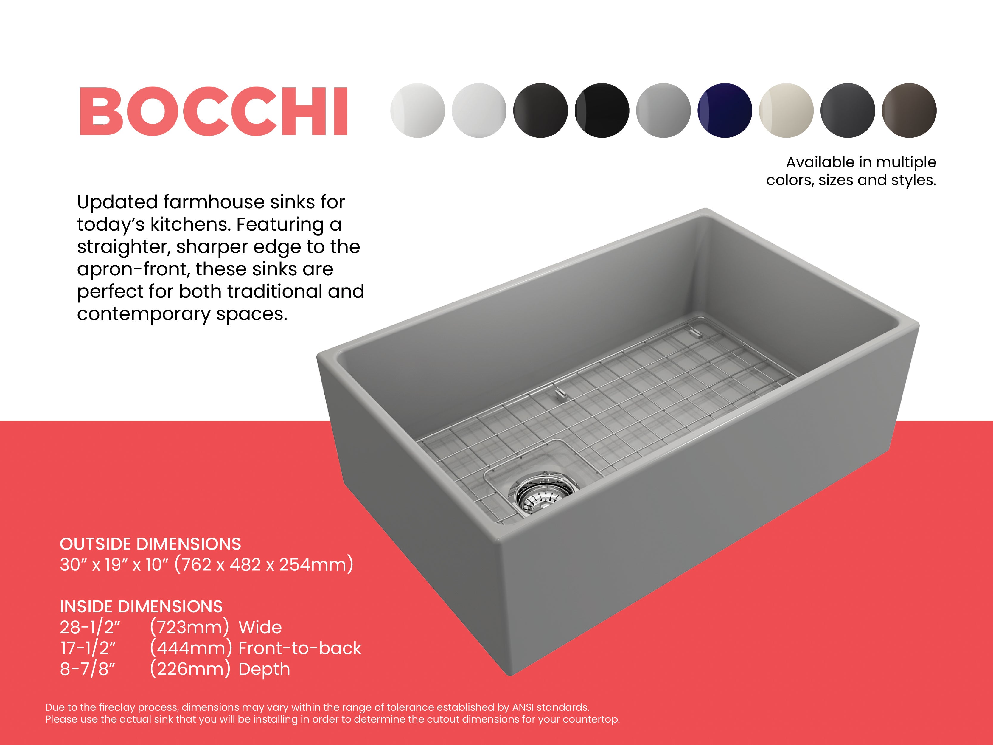 CONTEMPO 30 Farmhouse Apron Front Fireclay 30" Single Bowl Kitchen Sink