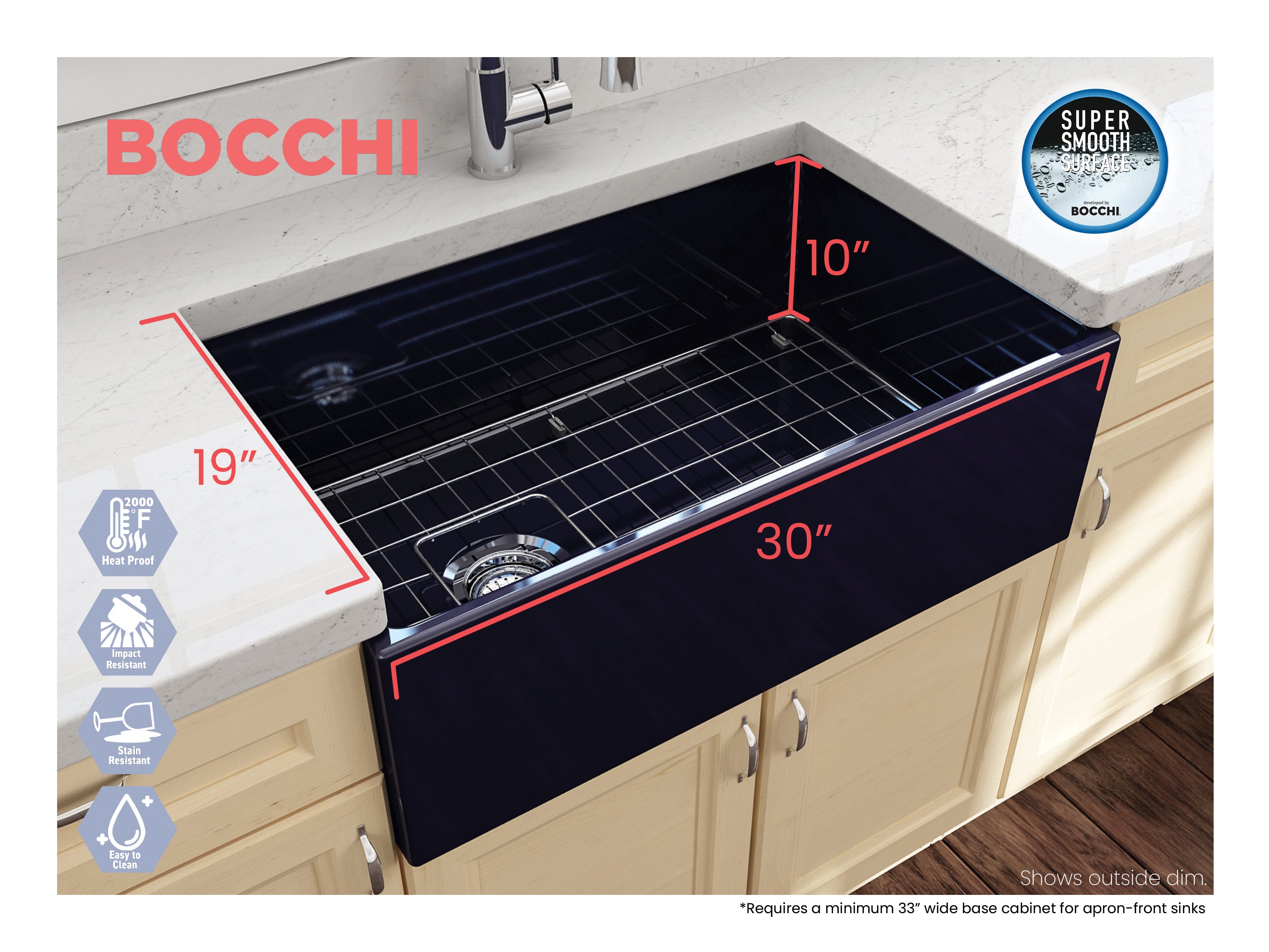 CONTEMPO 30 Farmhouse Apron Front Fireclay 30" Single Bowl Kitchen Sink