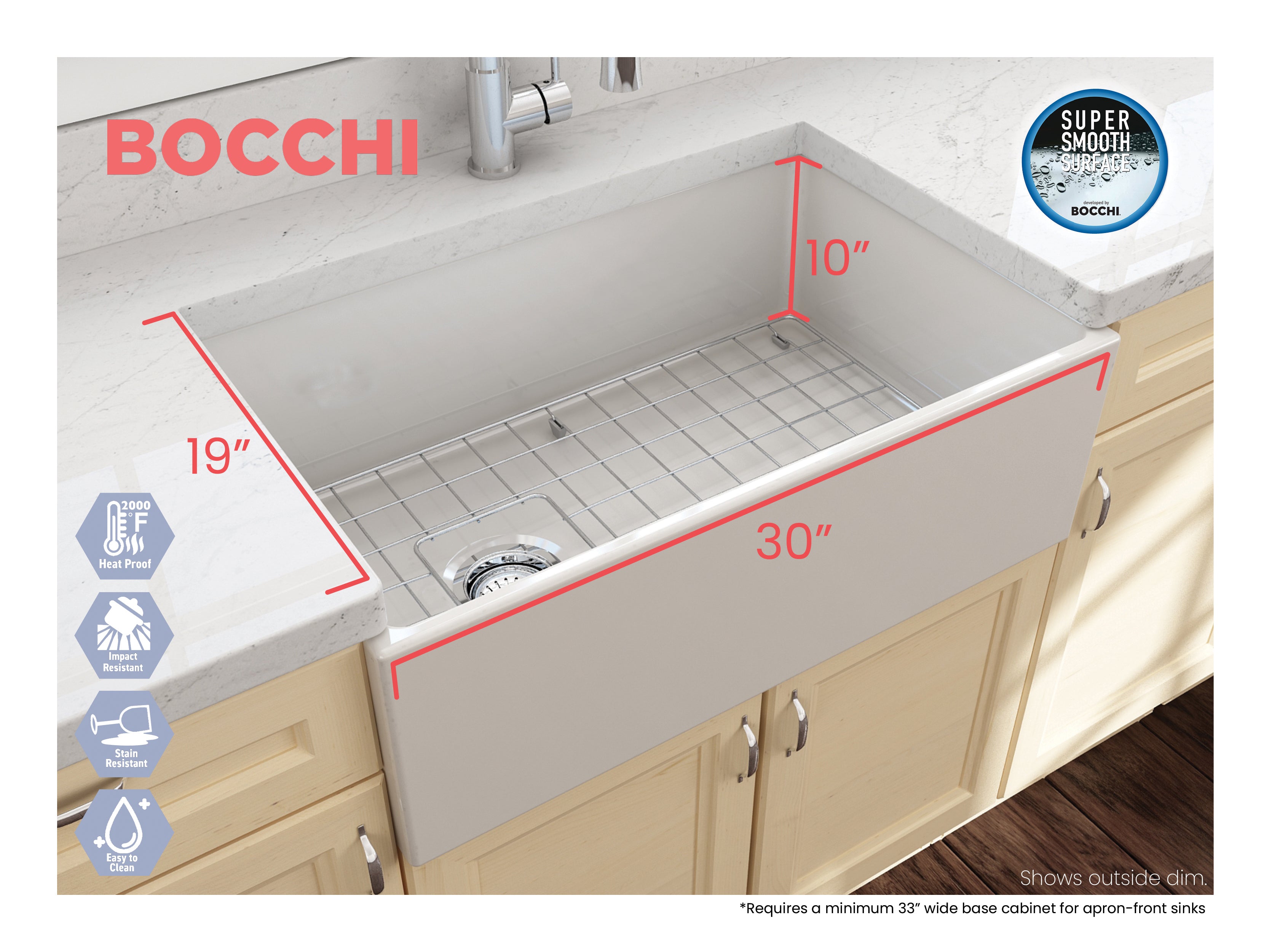 CONTEMPO 30 Farmhouse Apron Front Fireclay 30" Single Bowl Kitchen Sink