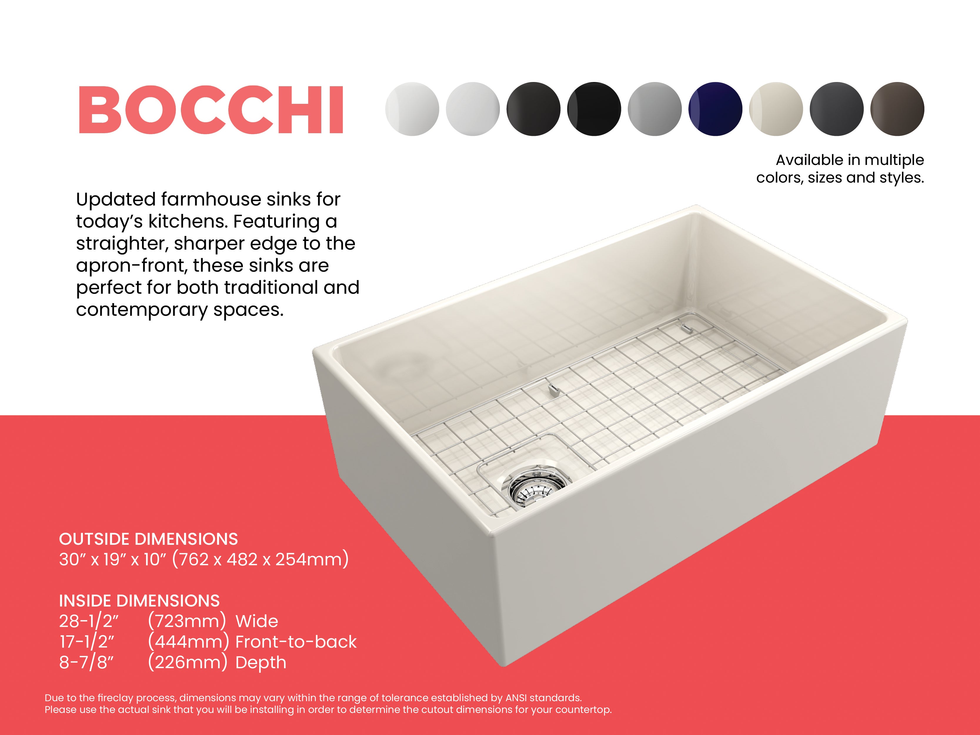 CONTEMPO 30 Farmhouse Apron Front Fireclay 30" Single Bowl Kitchen Sink