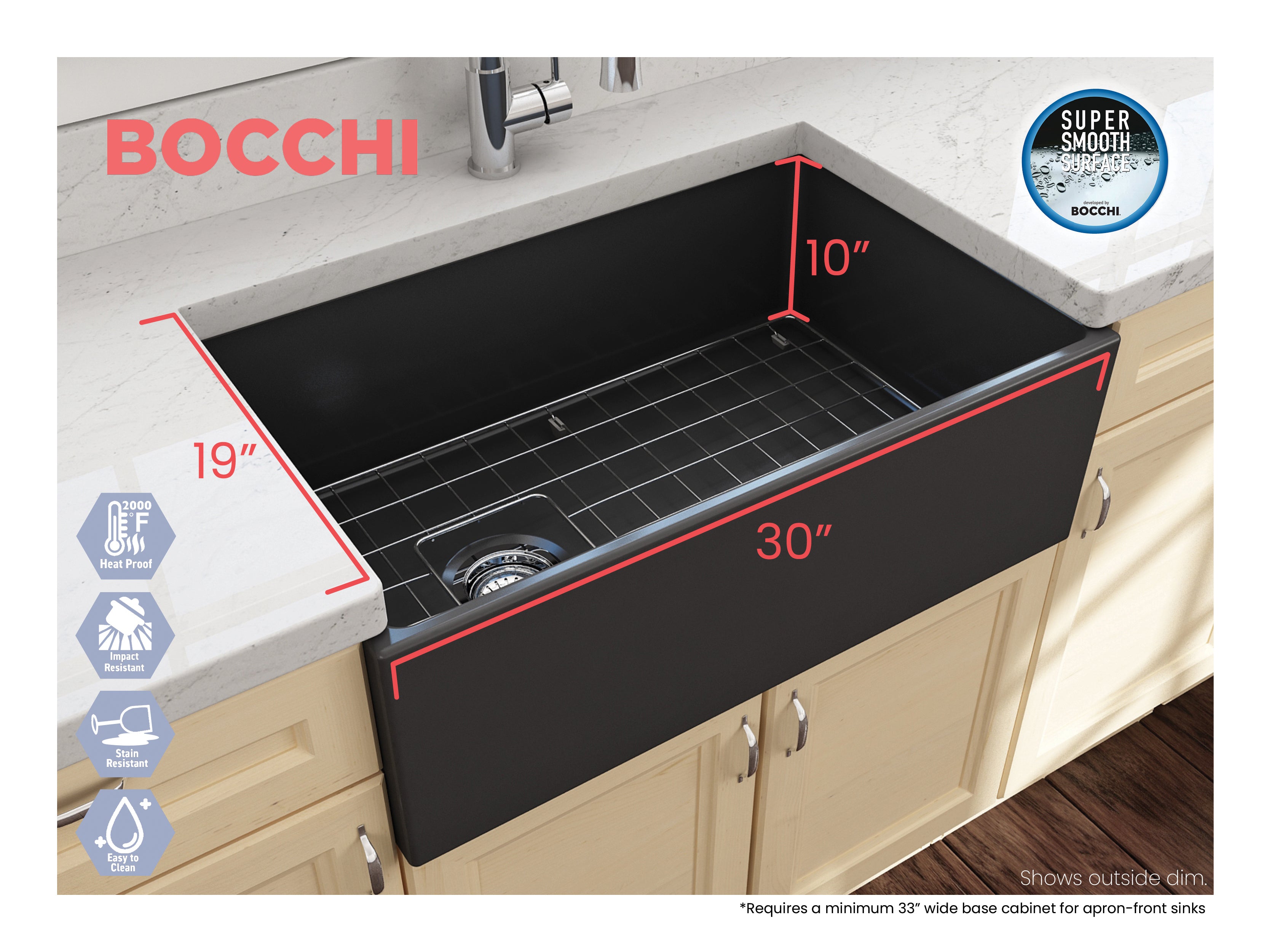 CONTEMPO 30 Farmhouse Apron Front Fireclay 30" Single Bowl Kitchen Sink