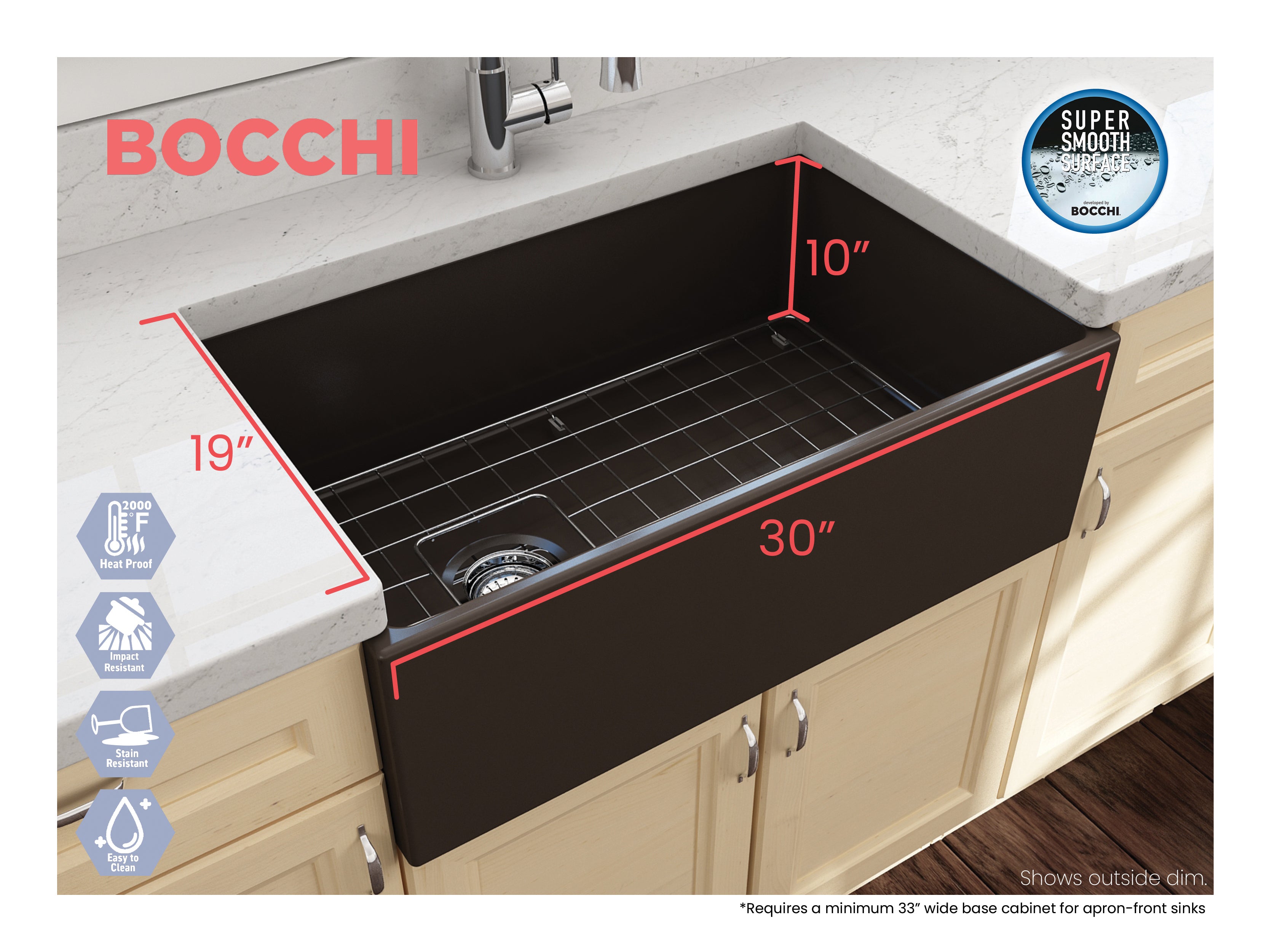 CONTEMPO 30 Farmhouse Apron Front Fireclay 30" Single Bowl Kitchen Sink