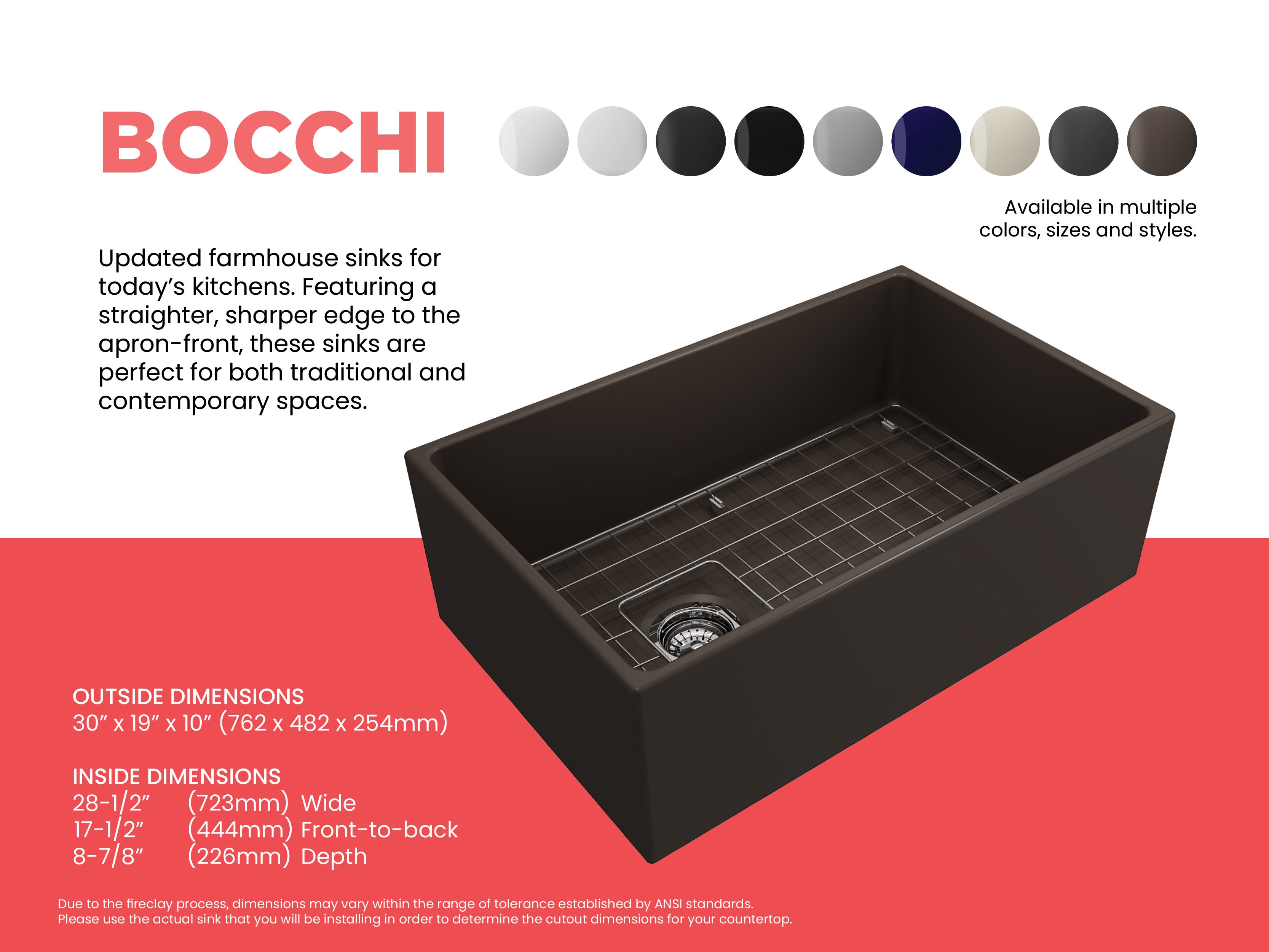 CONTEMPO 30 Farmhouse Apron Front Fireclay 30" Single Bowl Kitchen Sink