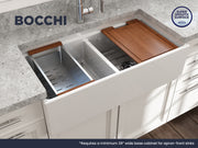 Contempo Step-Rim Apron Front Fireclay 36 in. Double Bowl Kitchen Sink with Integrated Work Station & Accessories 1348
