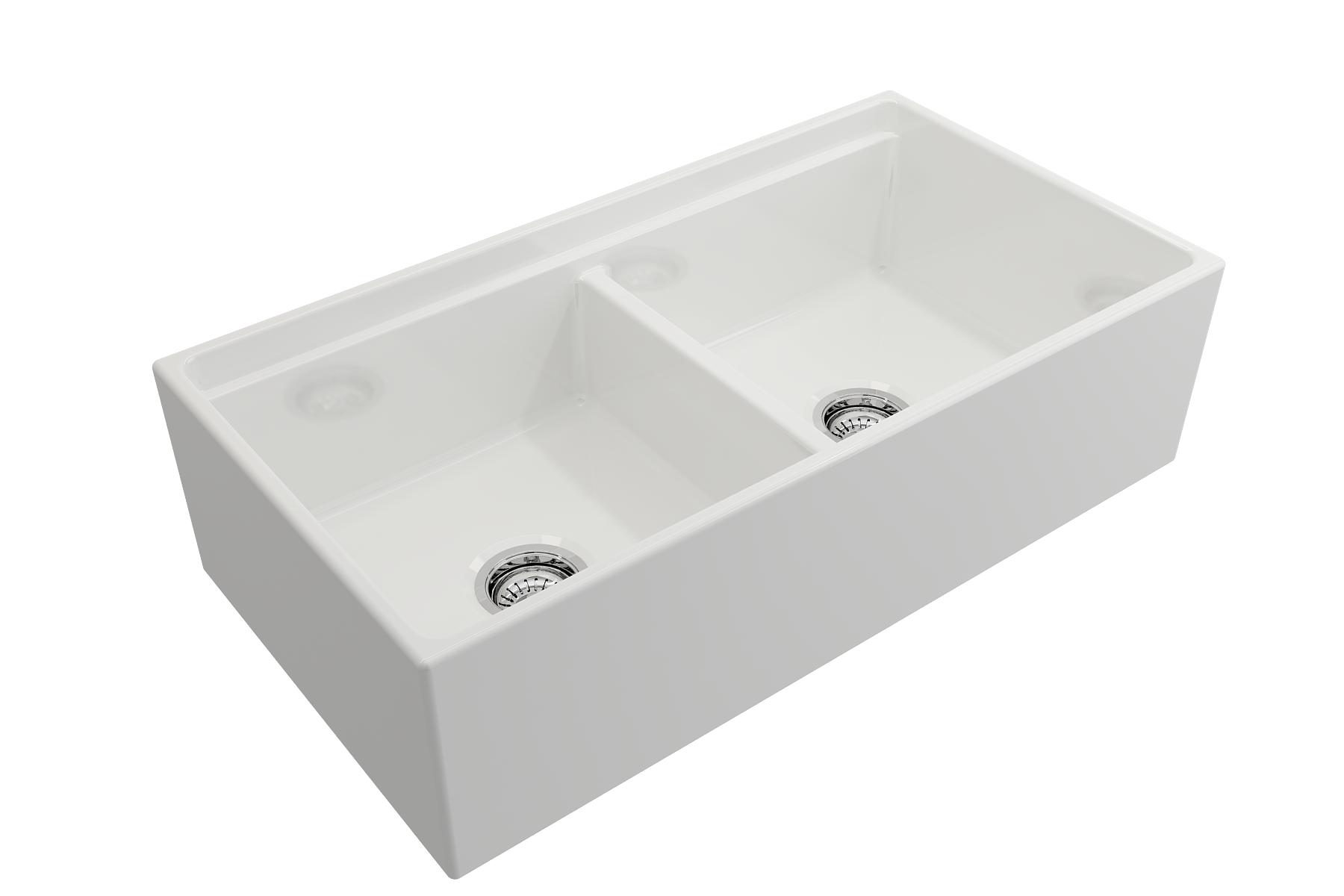 Contempo Step-Rim Apron Front Fireclay 36 in. Double Bowl Kitchen Sink with Integrated Work Station & Accessories 1348