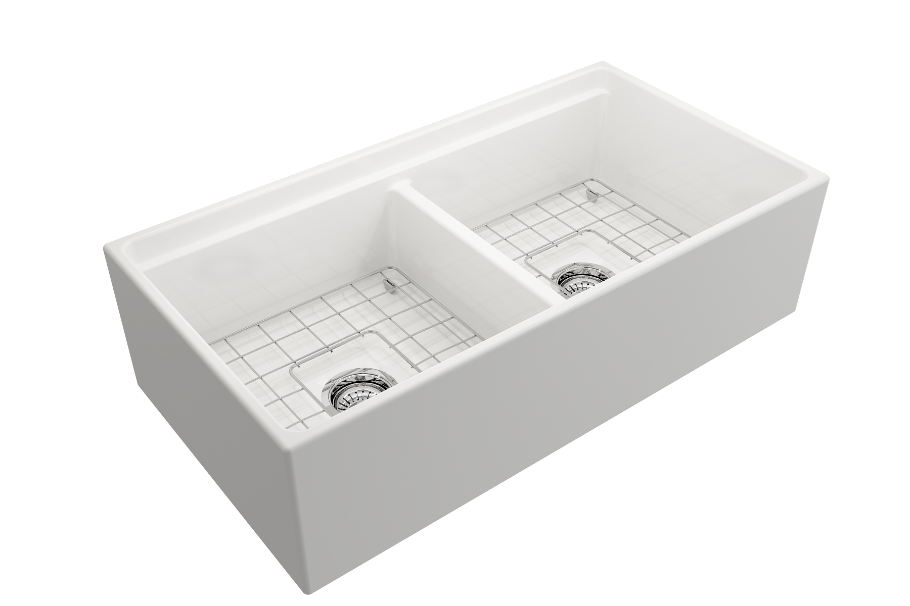 Contempo Step-Rim Apron Front Fireclay 36 in. Double Bowl Kitchen Sink with Integrated Work Station & Accessories 1348