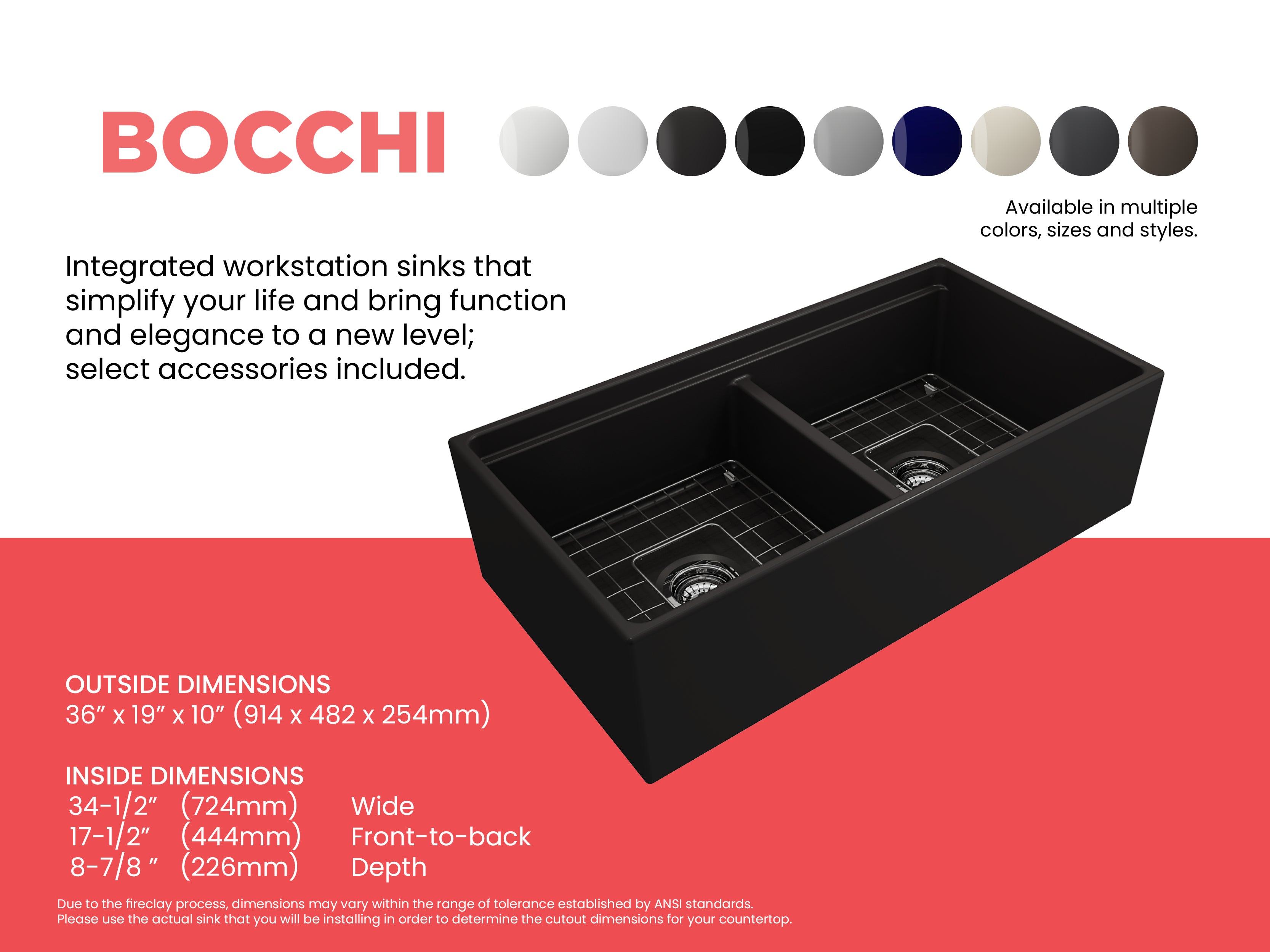 Contempo Step-Rim Apron Front Fireclay 36 in. Double Bowl Kitchen Sink with Integrated Work Station & Accessories 1348