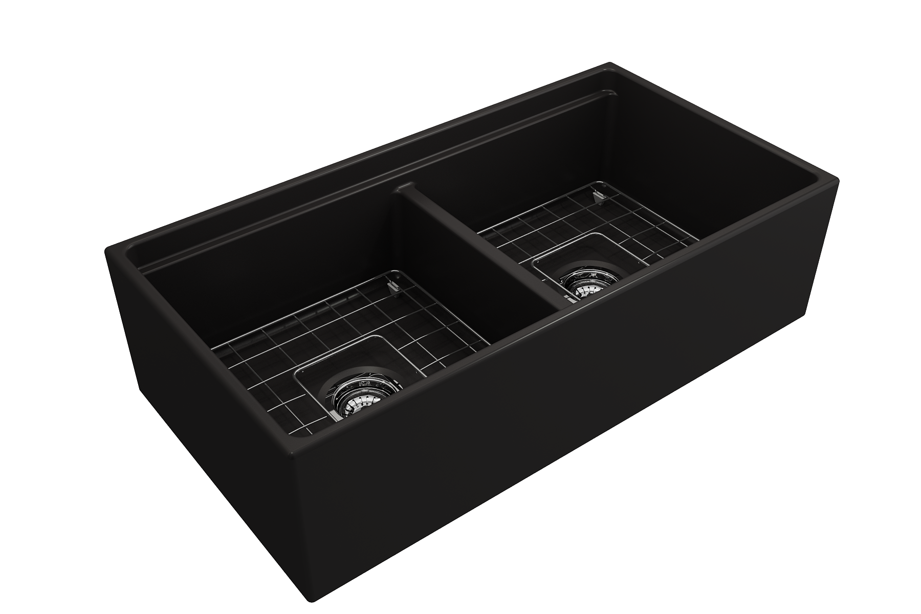 Contempo Step-Rim Apron Front Fireclay 36 in. Double Bowl Kitchen Sink with Integrated Work Station & Accessories 1348