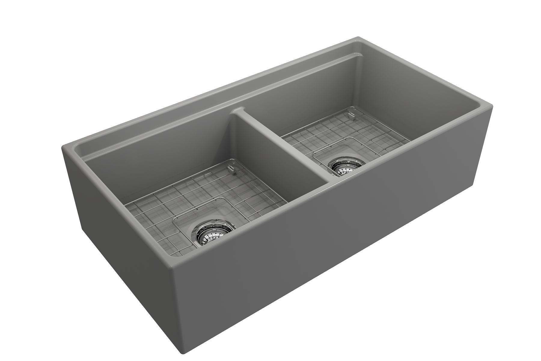Contempo Step-Rim Apron Front Fireclay 36 in. Double Bowl Kitchen Sink with Integrated Work Station & Accessories 1348