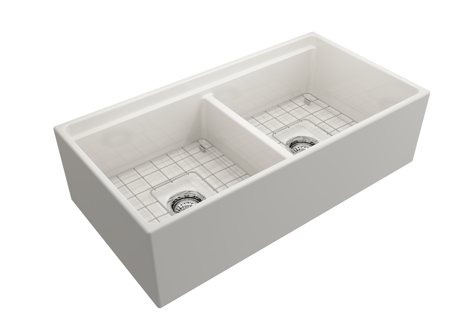 Contempo Step-Rim Apron Front Fireclay 36 in. Double Bowl Kitchen Sink with Integrated Work Station & Accessories 1348