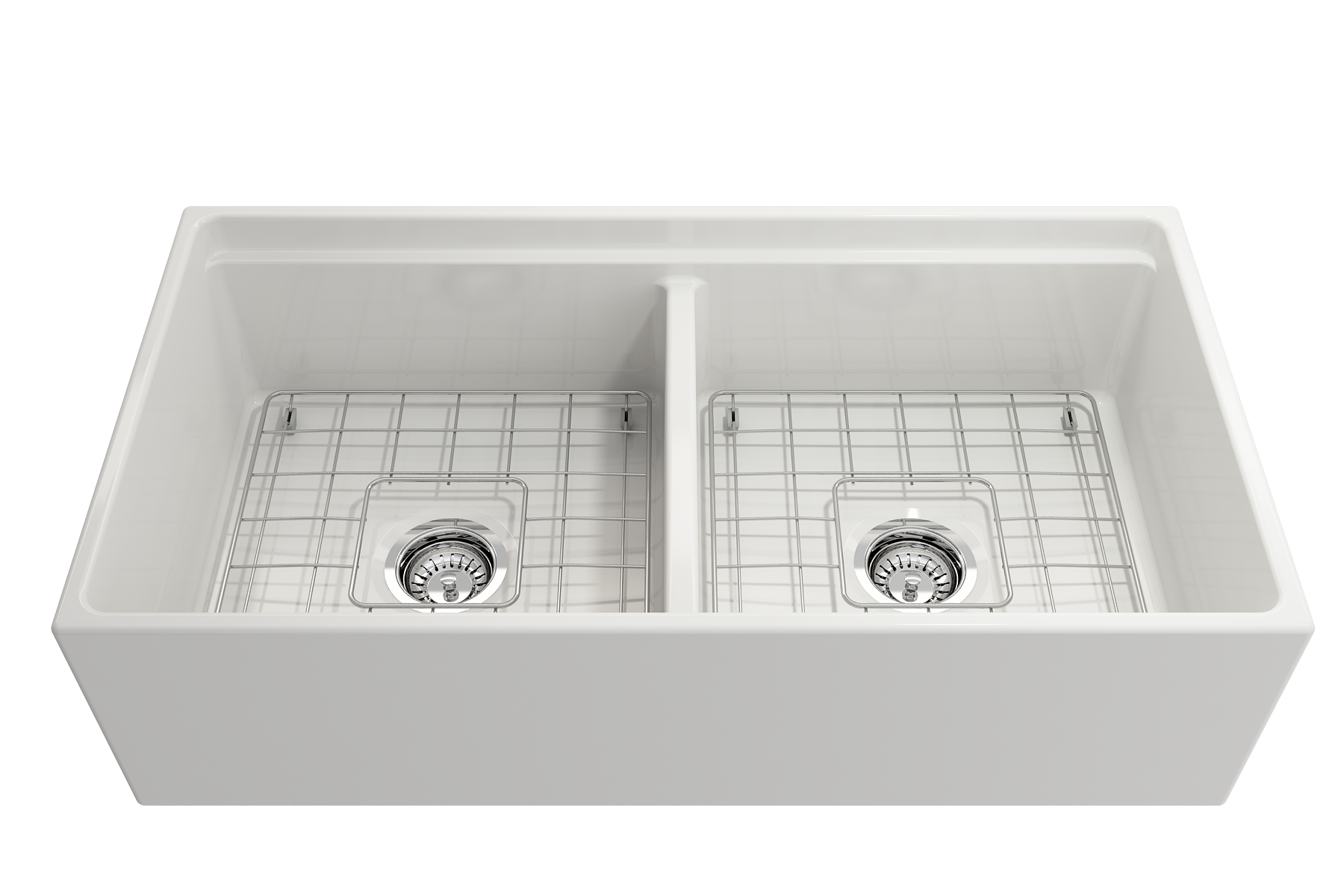 Contempo Step-Rim Apron Front Fireclay 36 in. Double Bowl Kitchen Sink with Integrated Work Station & Accessories 1348