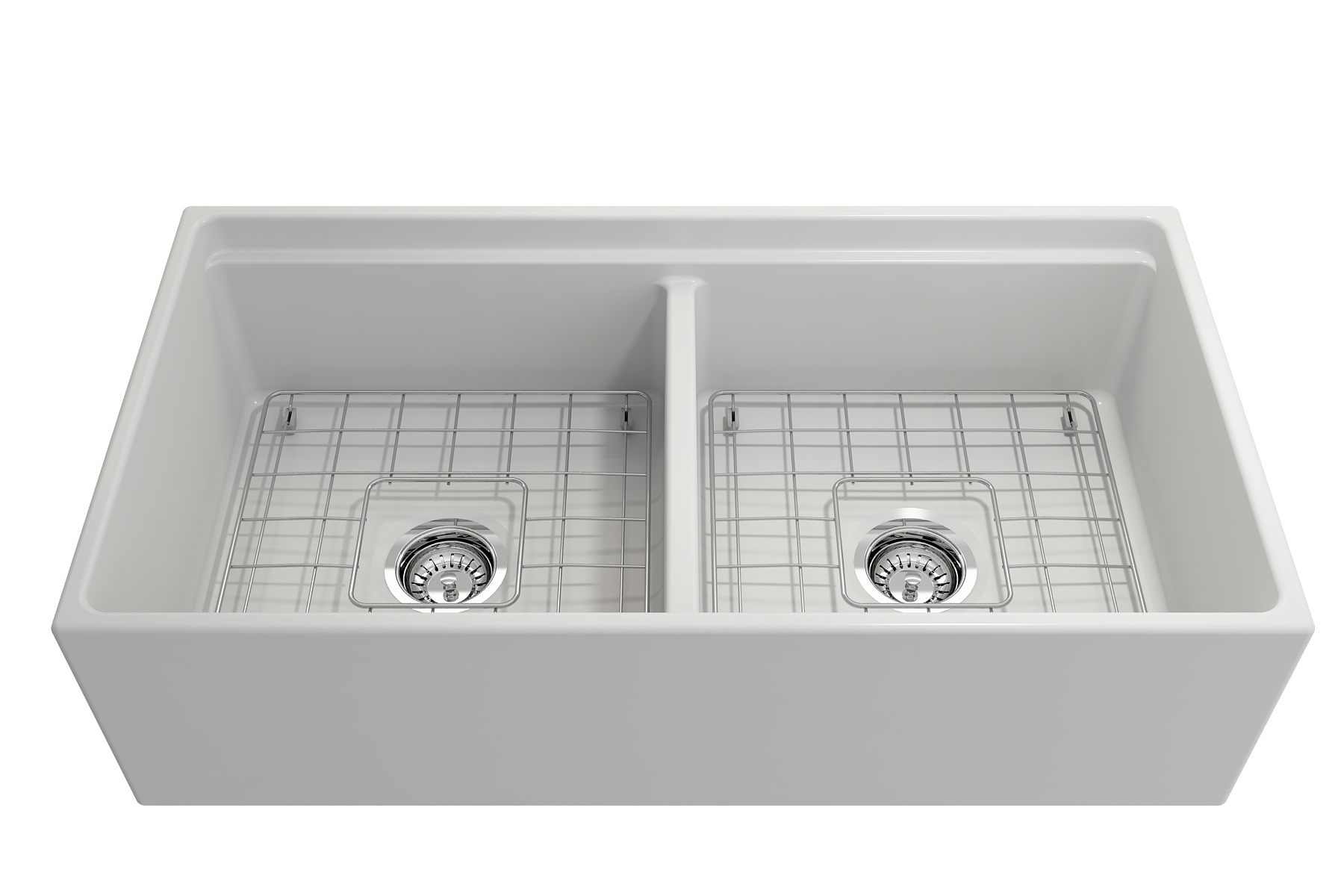 Contempo Step-Rim Apron Front Fireclay 36 in. Double Bowl Kitchen Sink with Integrated Work Station & Accessories 1348