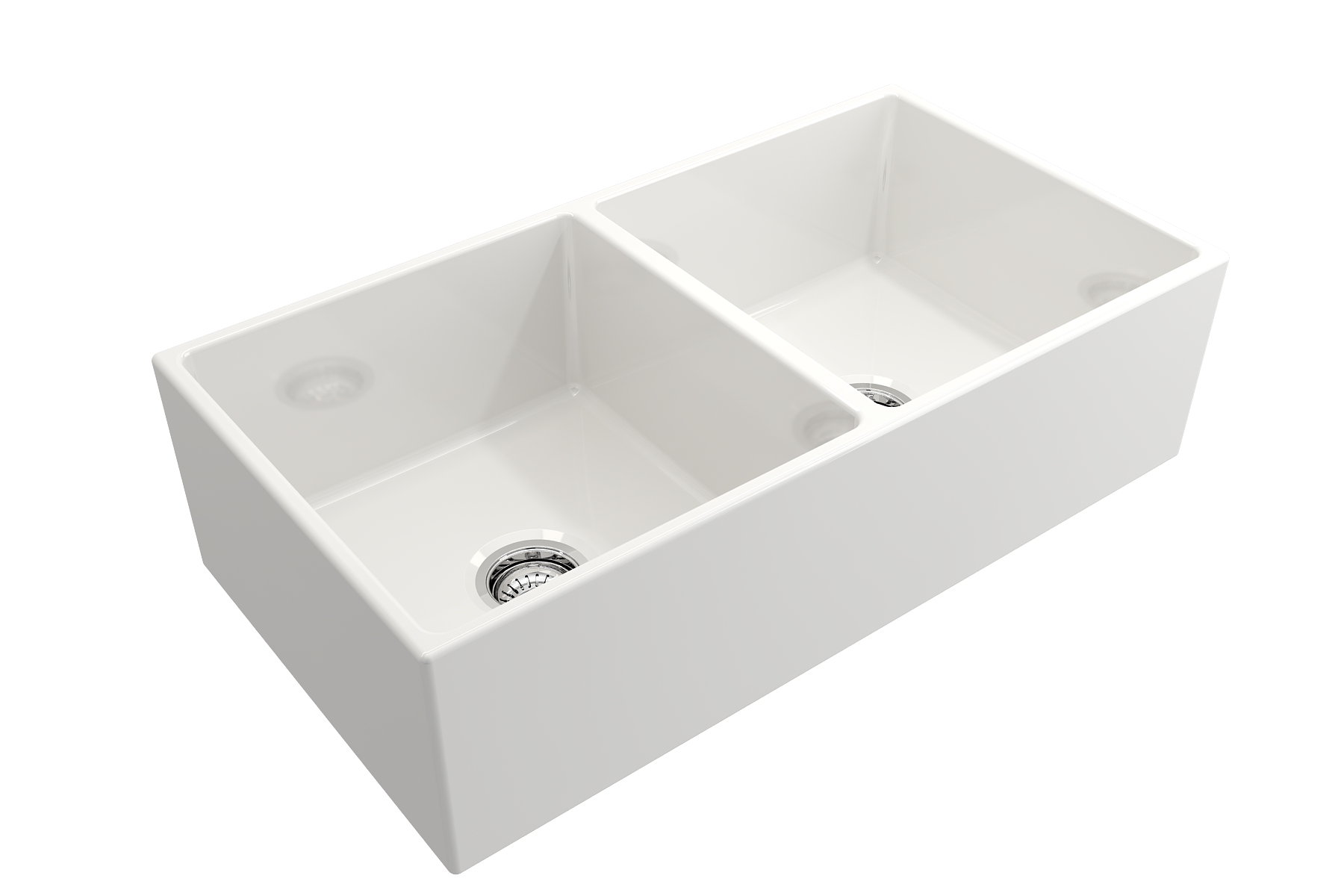 Contempo Apron Front Fireclay 36 in. Double Bowl Kitchen Sink with Protective Bottom Grids and Strainers 1350