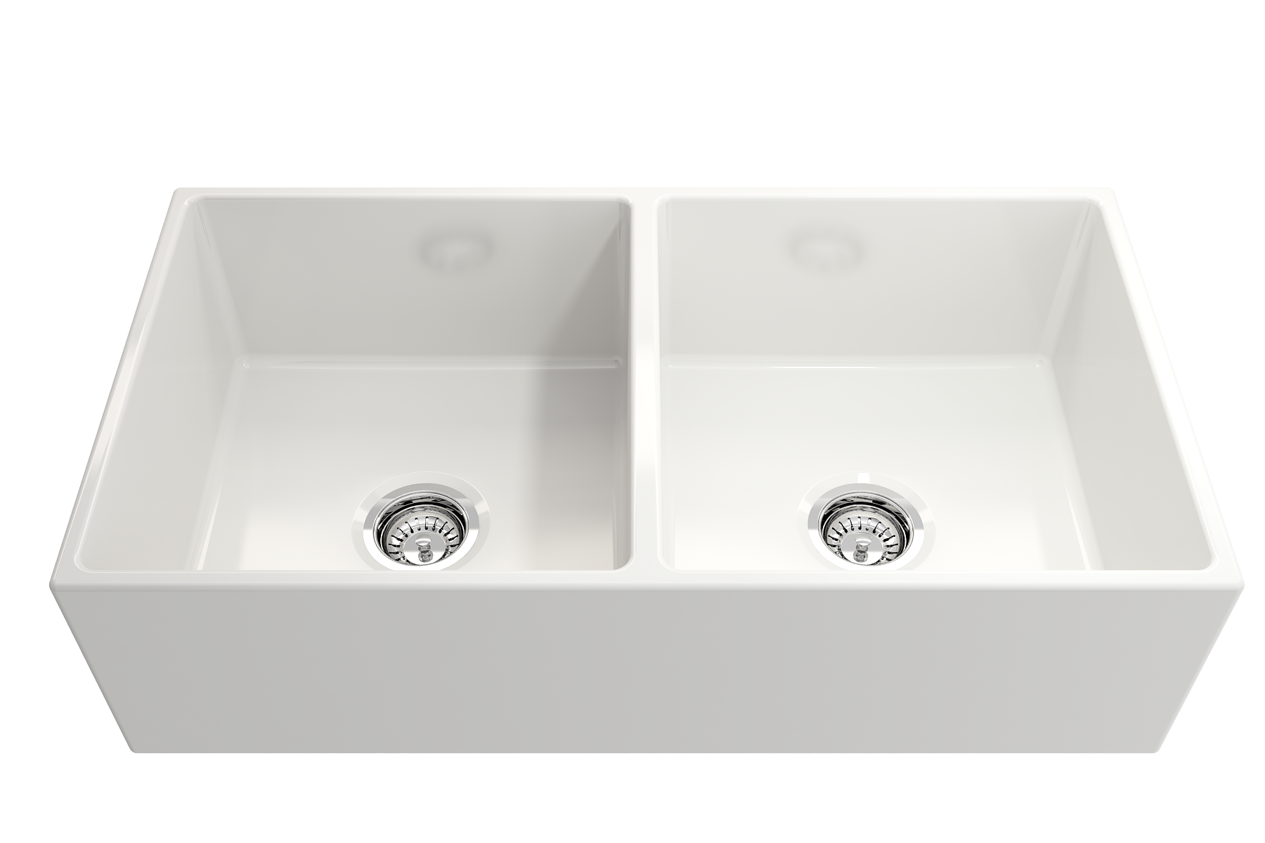 Contempo Apron Front Fireclay 36 in. Double Bowl Kitchen Sink with Protective Bottom Grids and Strainers 1350
