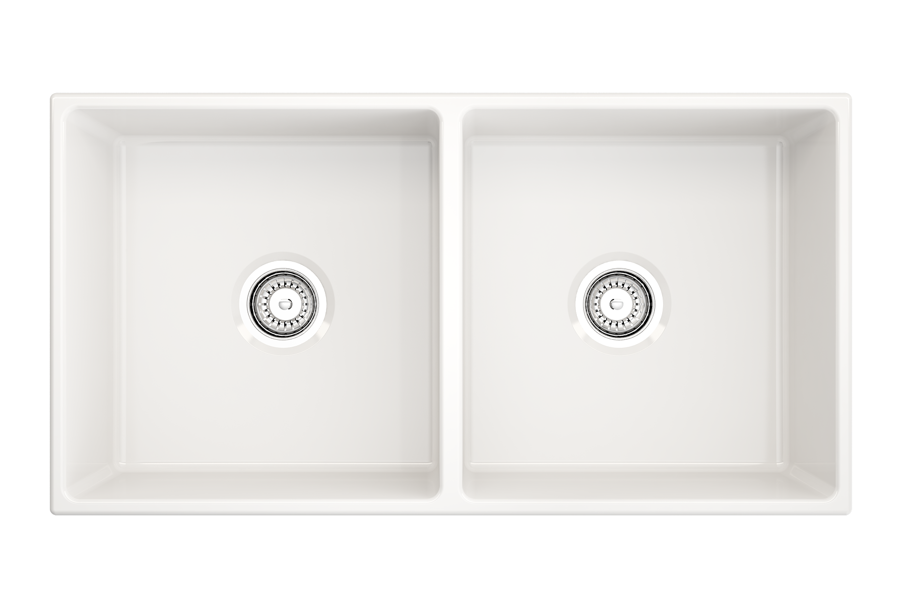 Contempo Apron Front Fireclay 36 in. Double Bowl Kitchen Sink with Protective Bottom Grids and Strainers 1350