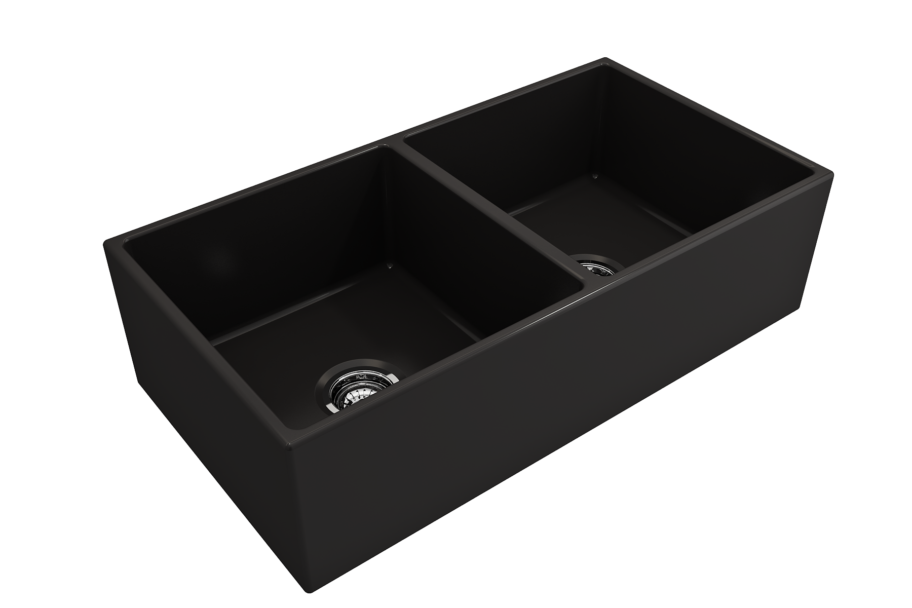 Contempo Apron Front Fireclay 36 in. Double Bowl Kitchen Sink with Protective Bottom Grids and Strainers 1350
