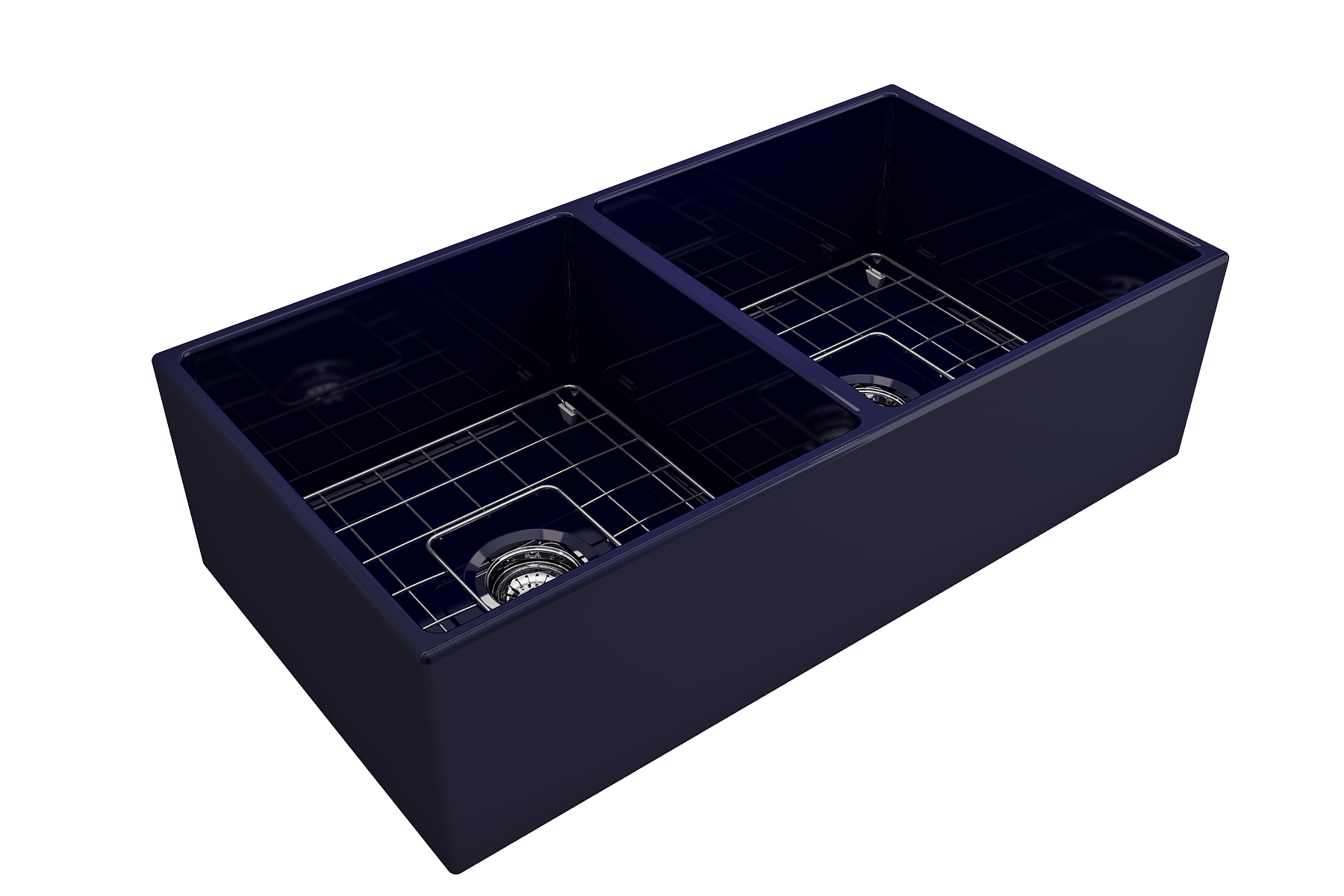 Contempo Apron Front Fireclay 36 in. Double Bowl Kitchen Sink with Protective Bottom Grids and Strainers 1350