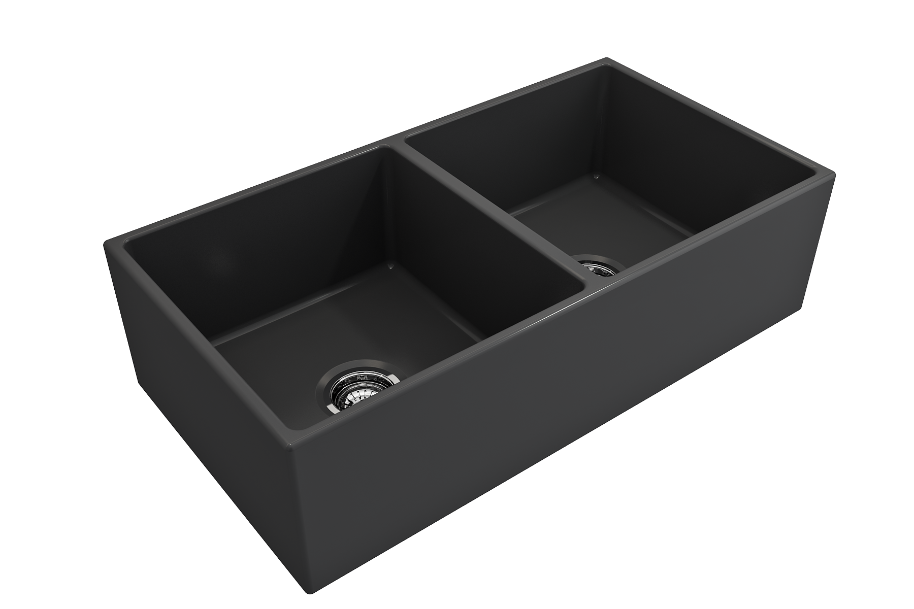 Contempo Apron Front Fireclay 36 in. Double Bowl Kitchen Sink with Protective Bottom Grids and Strainers 1350