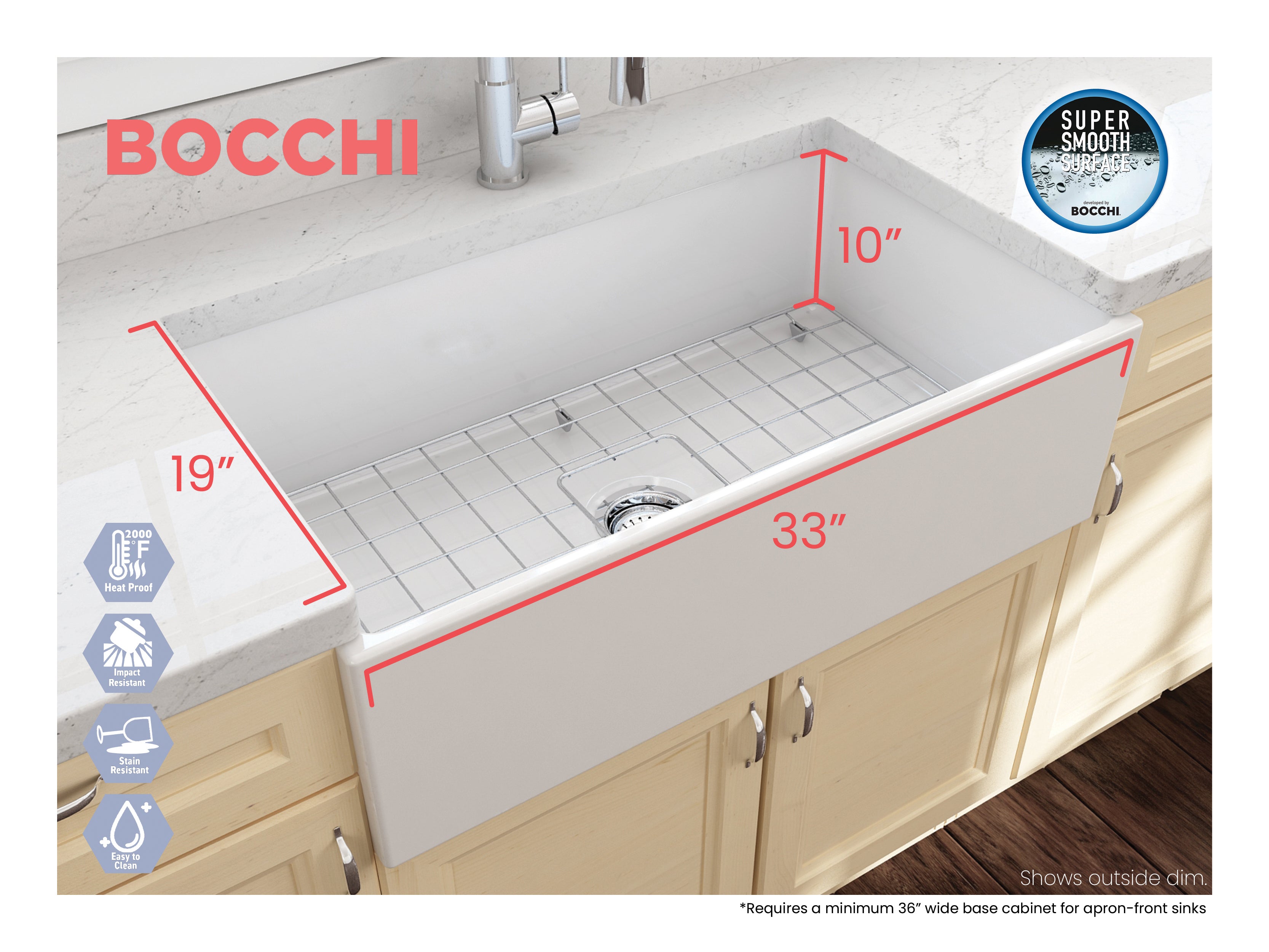Contempo Apron Front Fireclay 33 in. Single Bowl Kitchen Sink with Protective Bottom Grid and Strainer 1352