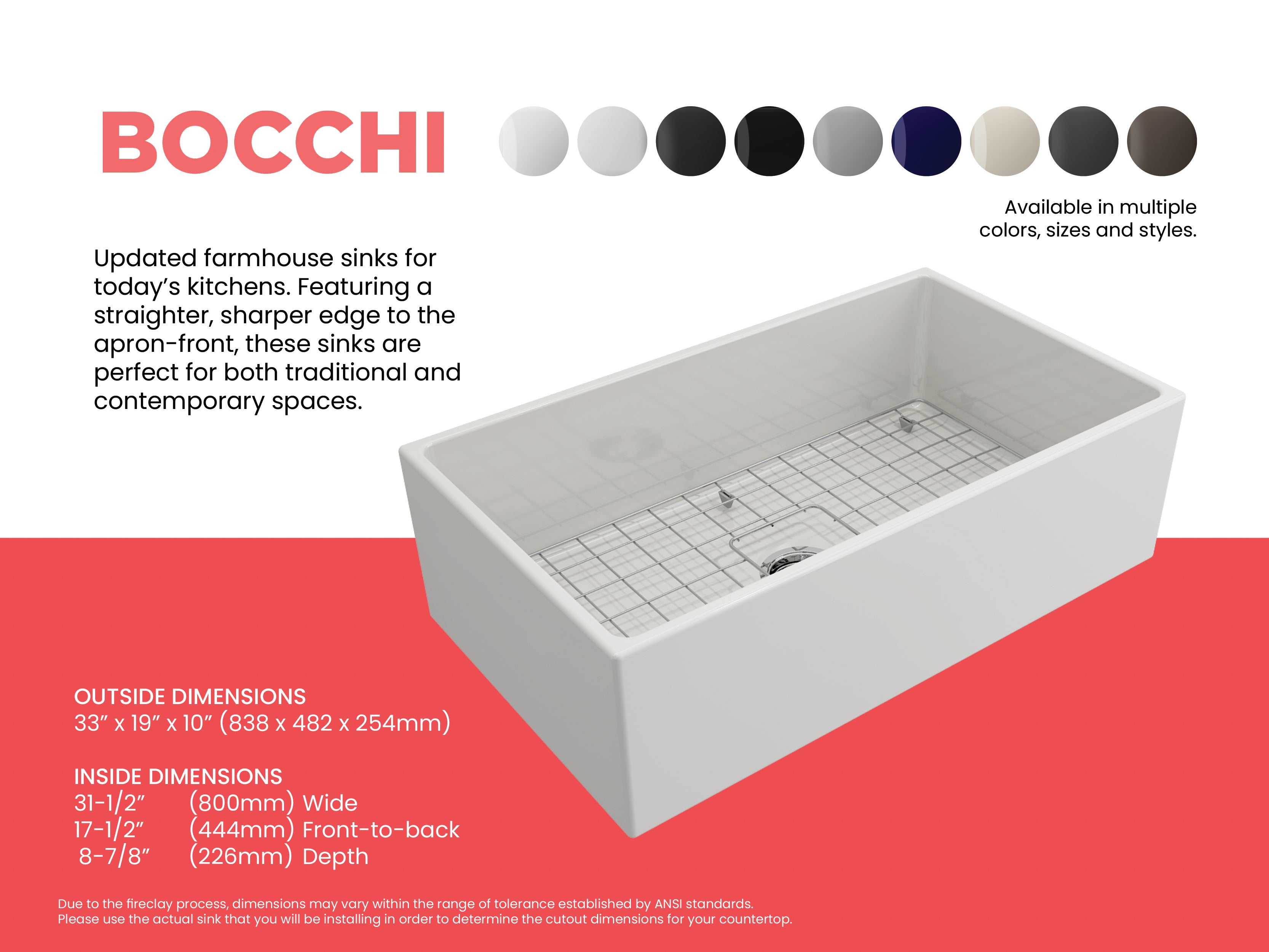 Contempo Apron Front Fireclay 33 in. Single Bowl Kitchen Sink with Protective Bottom Grid and Strainer 1352