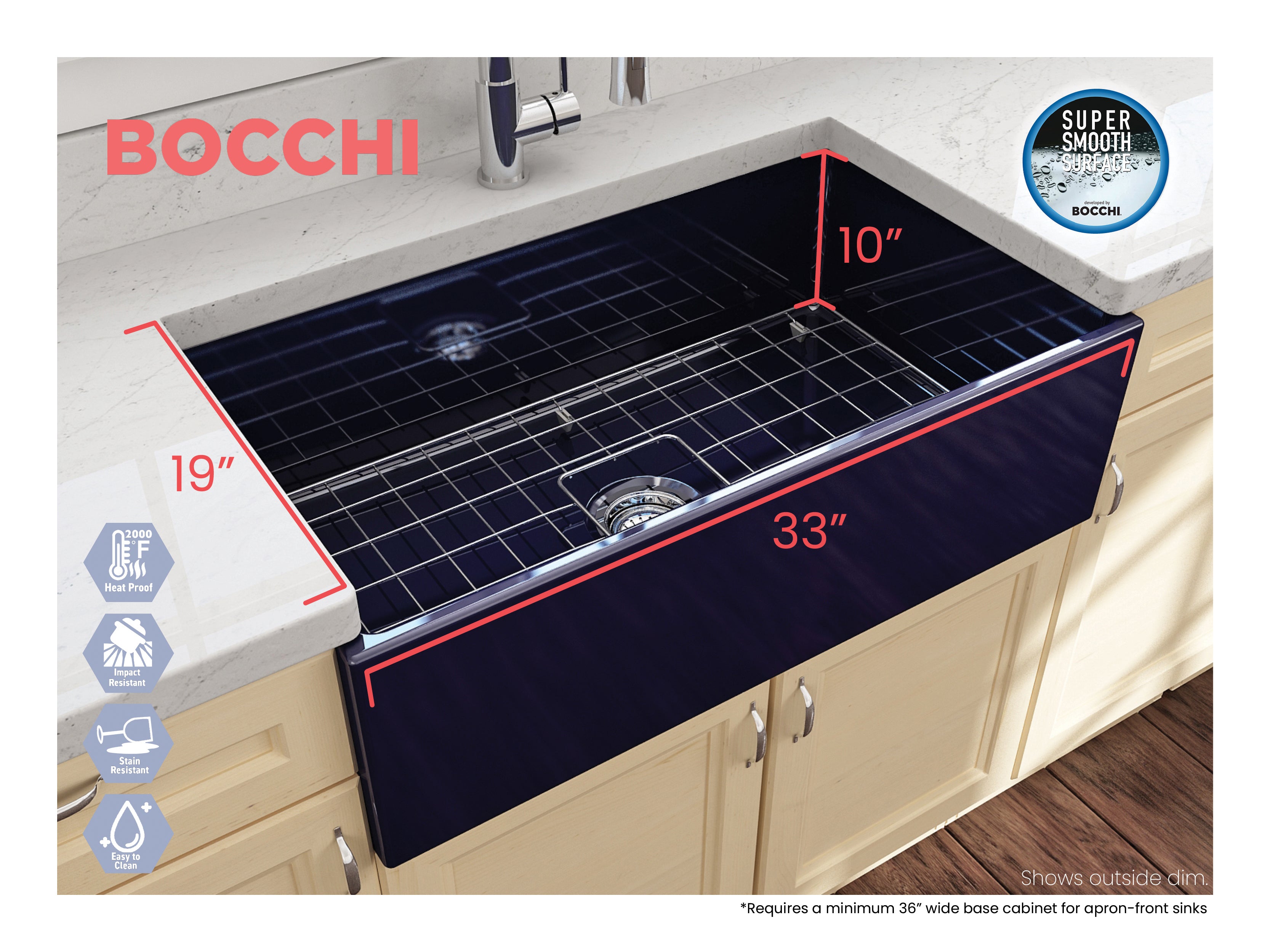 Contempo Apron Front Fireclay 33 in. Single Bowl Kitchen Sink with Protective Bottom Grid and Strainer 1352