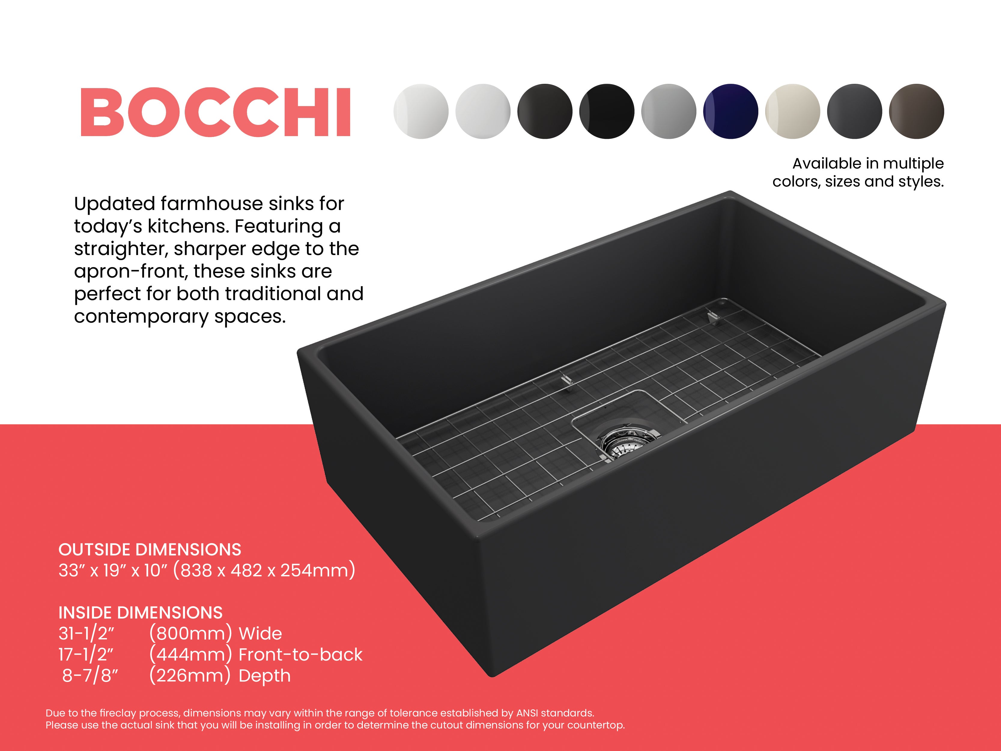 Contempo Apron Front Fireclay 33 in. Single Bowl Kitchen Sink with Protective Bottom Grid and Strainer 1352