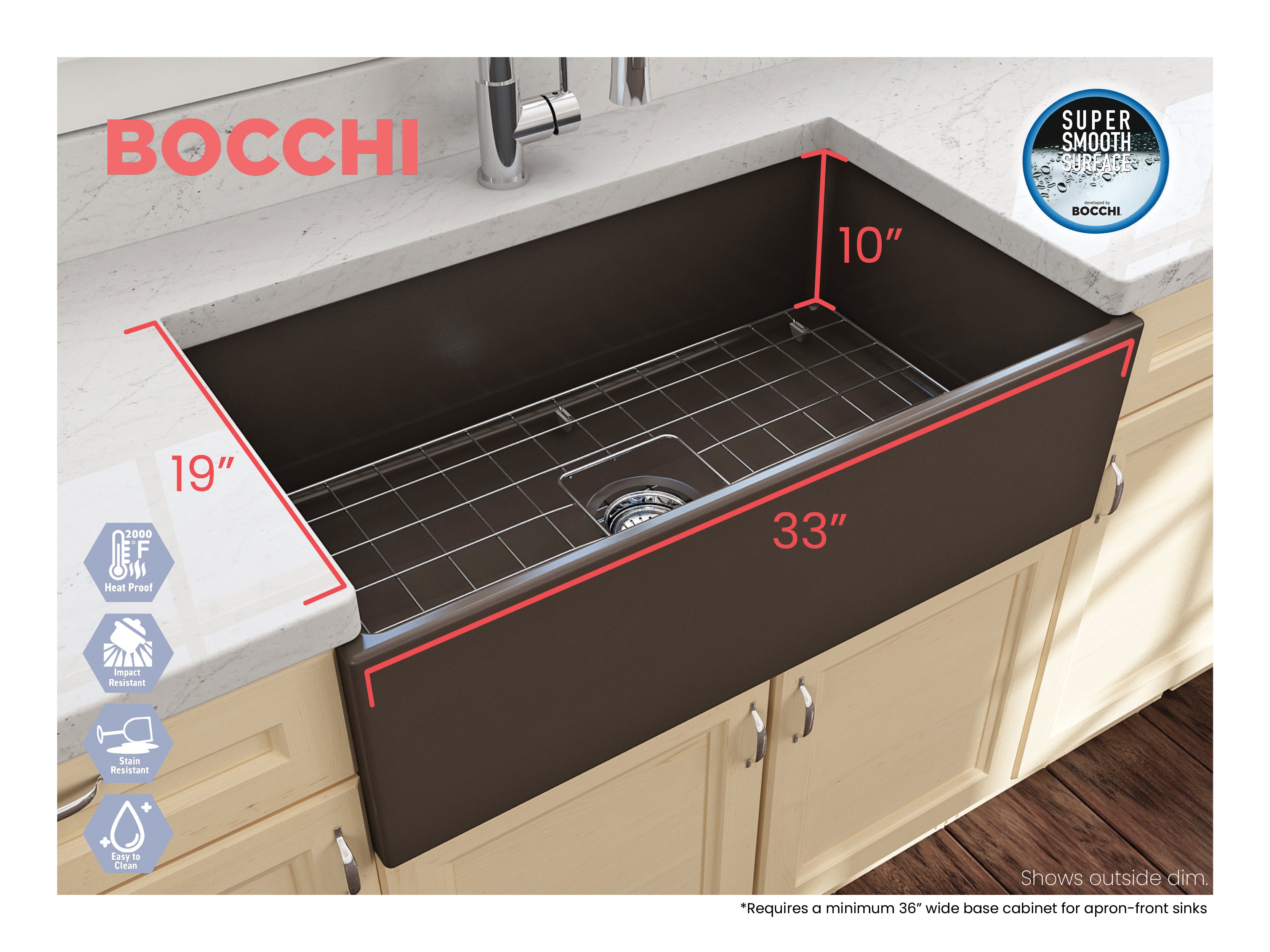 Contempo Apron Front Fireclay 33 in. Single Bowl Kitchen Sink with Protective Bottom Grid and Strainer 1352