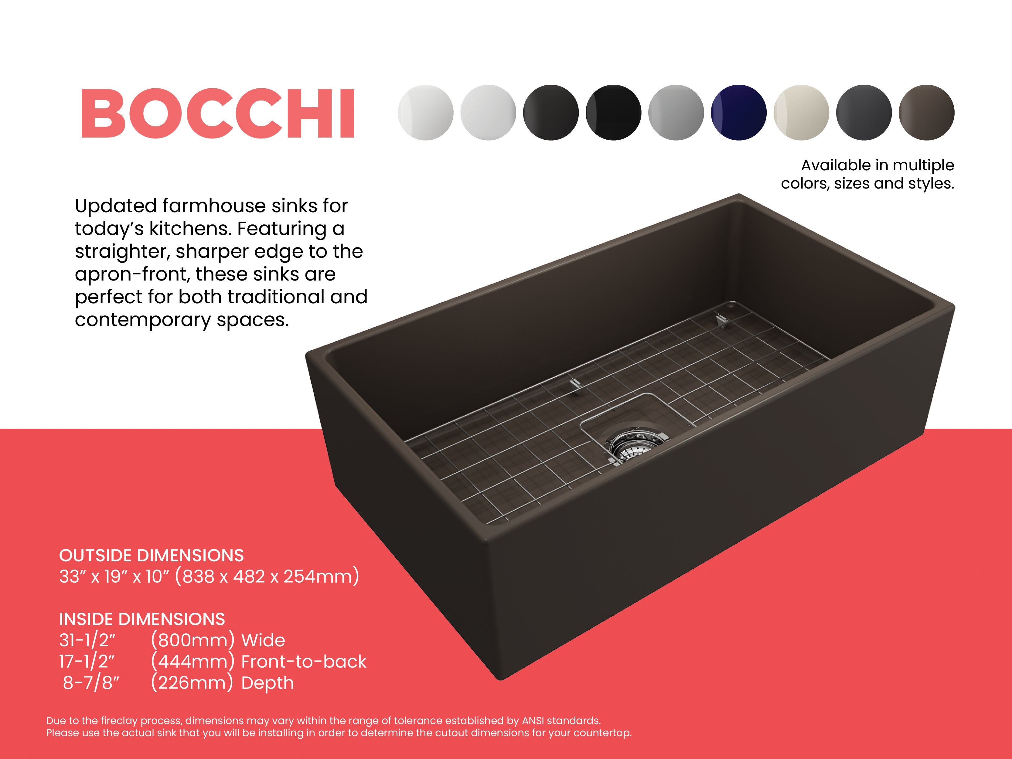 Contempo Apron Front Fireclay 33 in. Single Bowl Kitchen Sink with Protective Bottom Grid and Strainer 1352