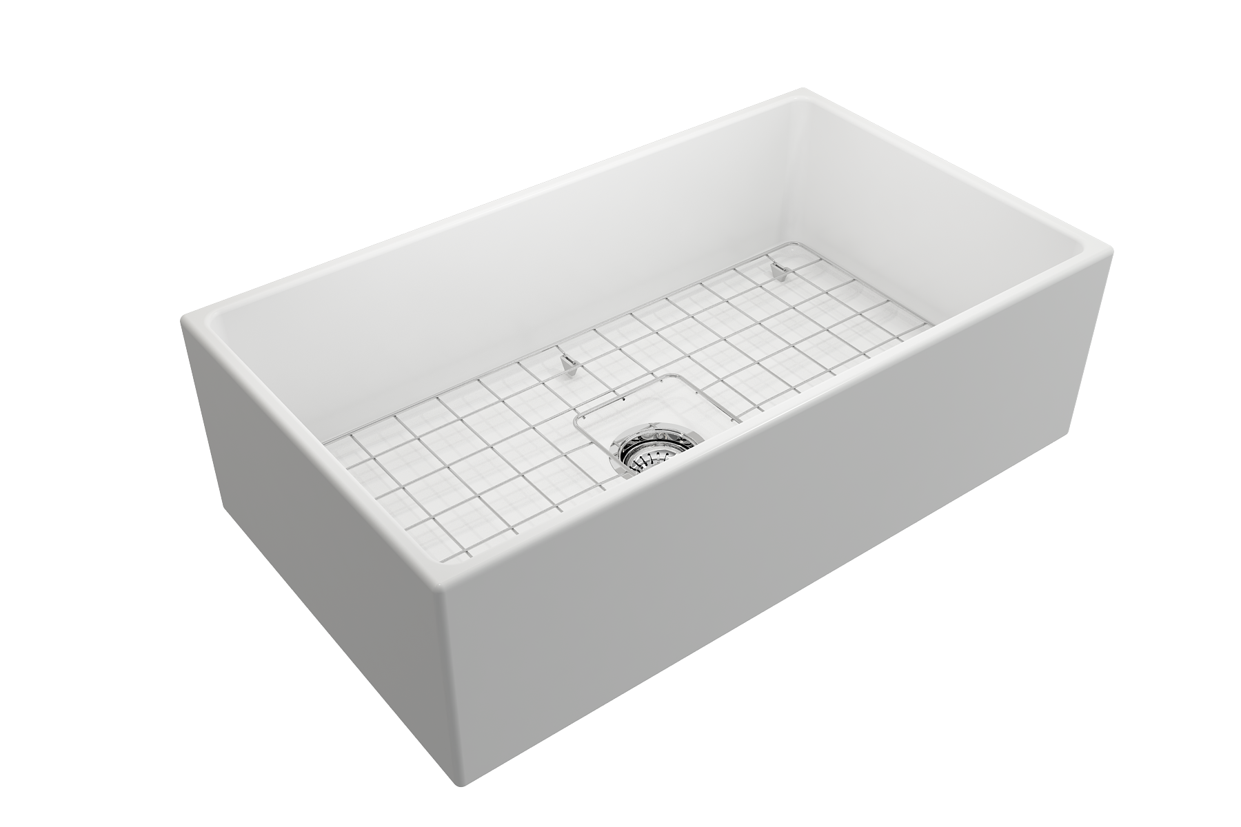 Contempo Apron Front Fireclay 33 in. Single Bowl Kitchen Sink with Protective Bottom Grid and Strainer 1352