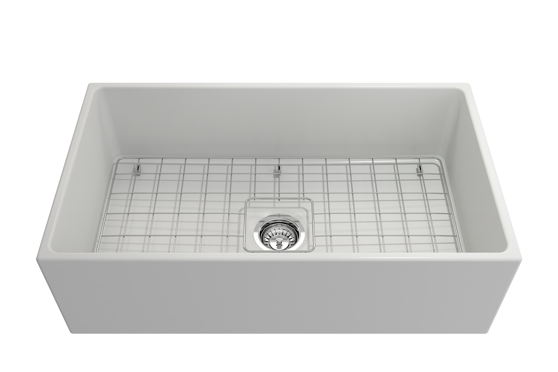 Contempo Apron Front Fireclay 33 in. Single Bowl Kitchen Sink with Protective Bottom Grid and Strainer 1352
