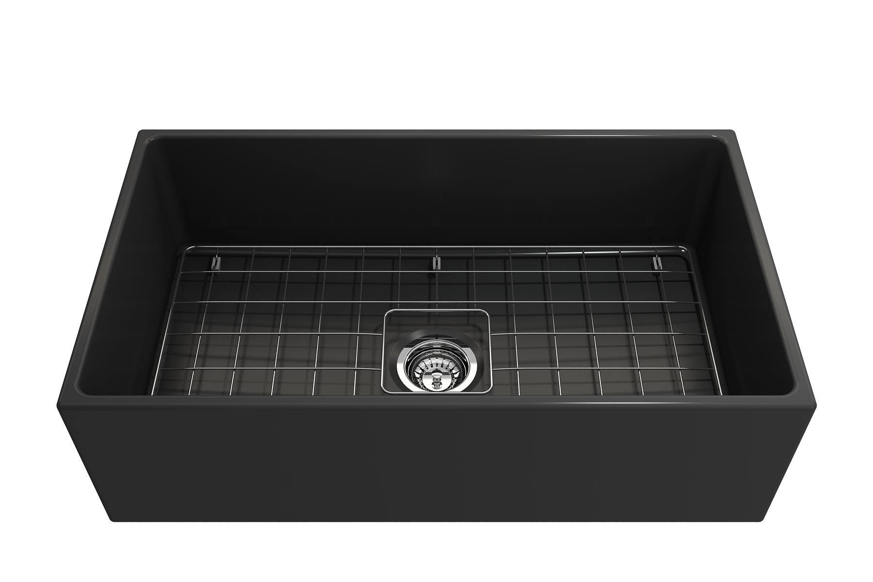 Contempo Apron Front Fireclay 33 in. Single Bowl Kitchen Sink with Protective Bottom Grid and Strainer 1352