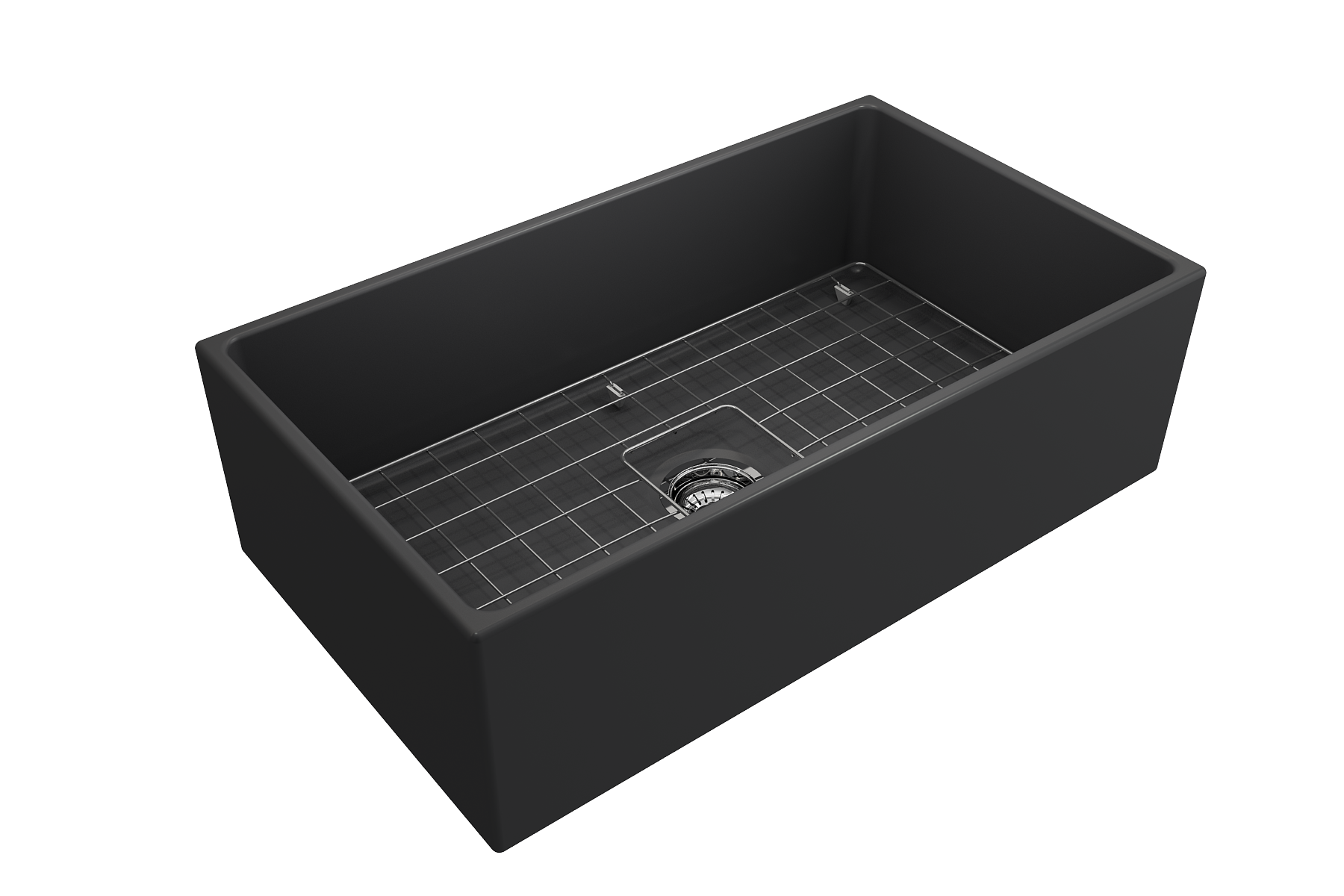 Contempo Apron Front Fireclay 33 in. Single Bowl Kitchen Sink with Protective Bottom Grid and Strainer 1352