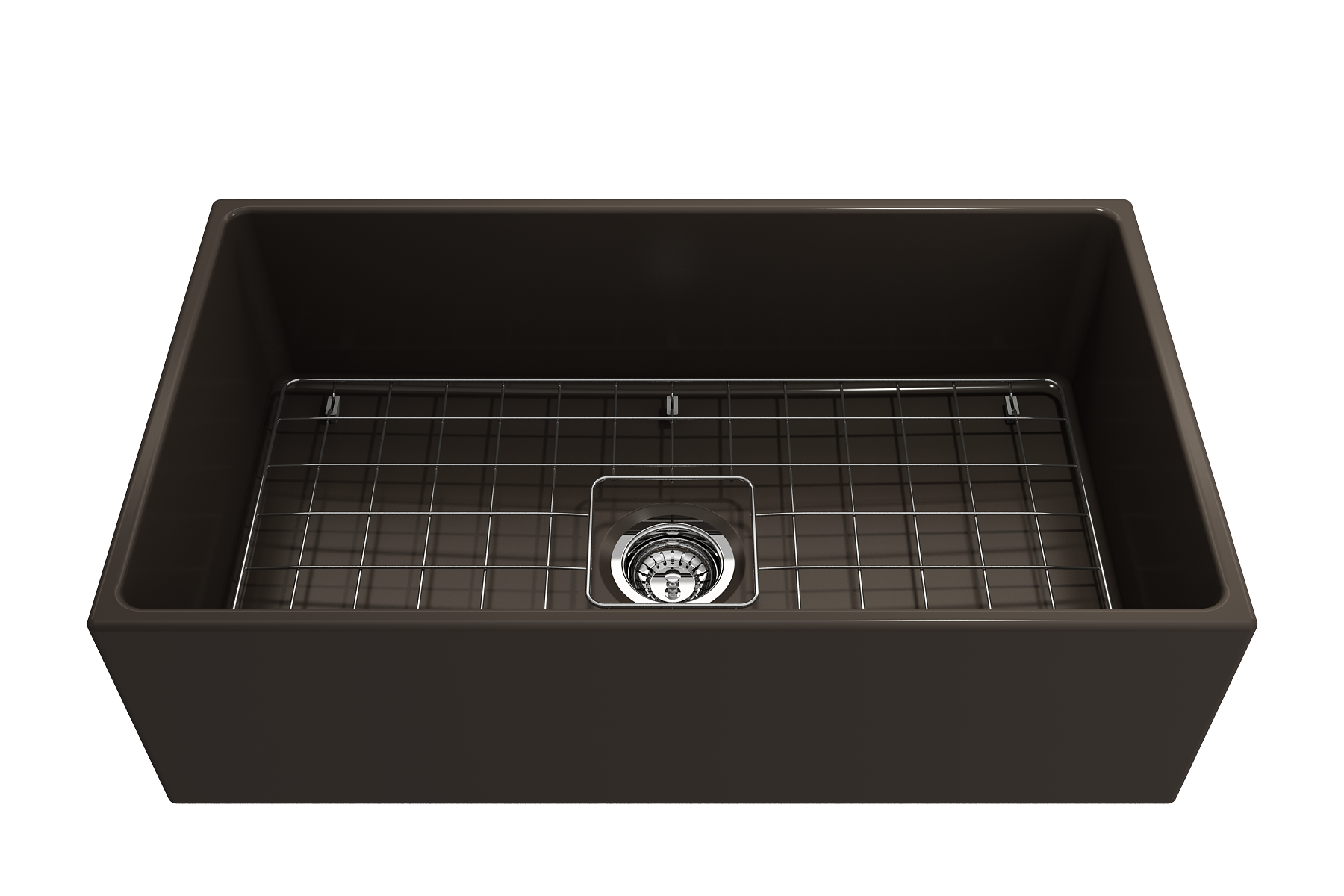Contempo Apron Front Fireclay 33 in. Single Bowl Kitchen Sink with Protective Bottom Grid and Strainer 1352