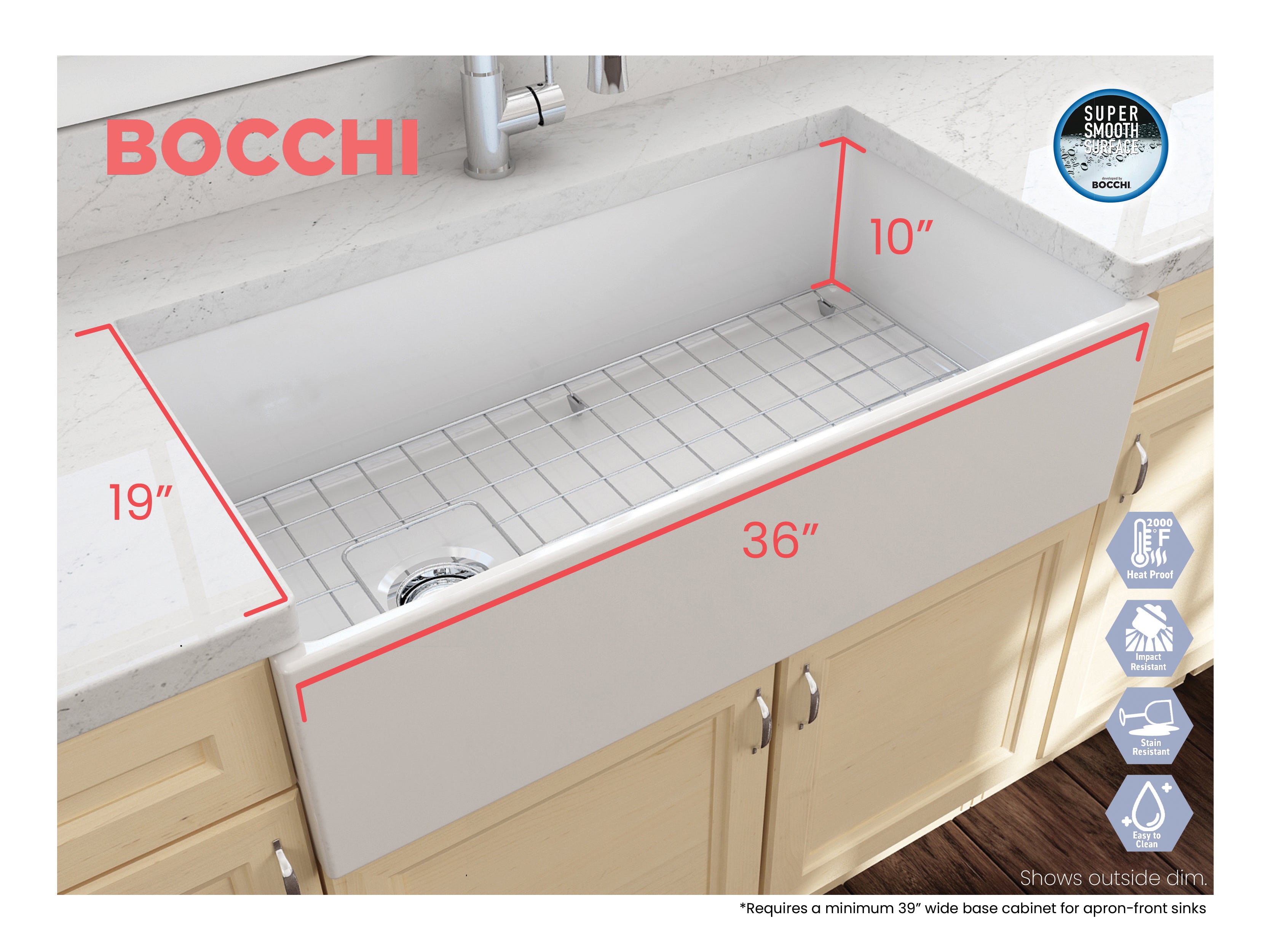 Contempo Apron Front Fireclay 36 in. Single Bowl Kitchen Sink with Protective Bottom Grid and Strainer 1354